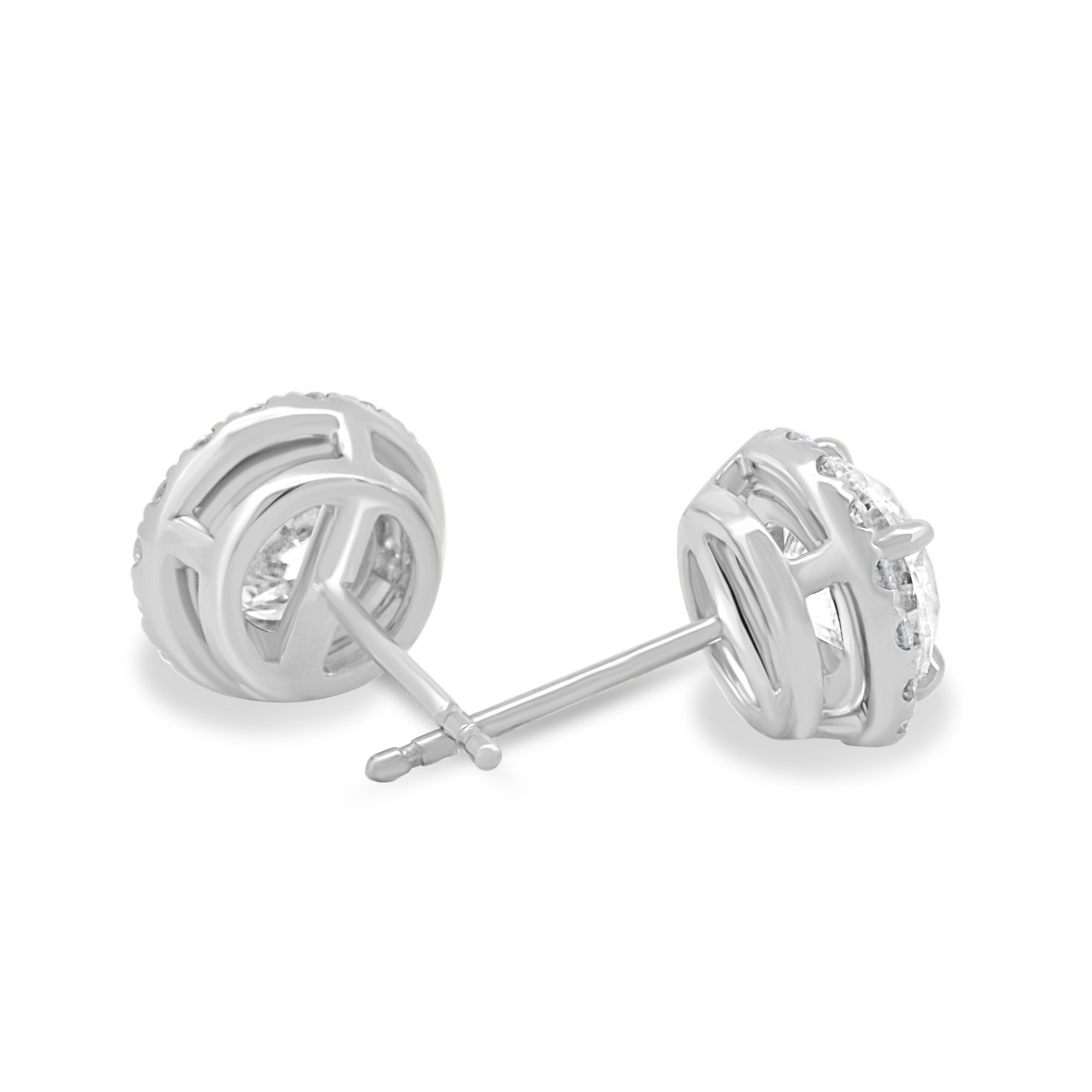 Laurel - Round Halo Earrings - 18k White Gold