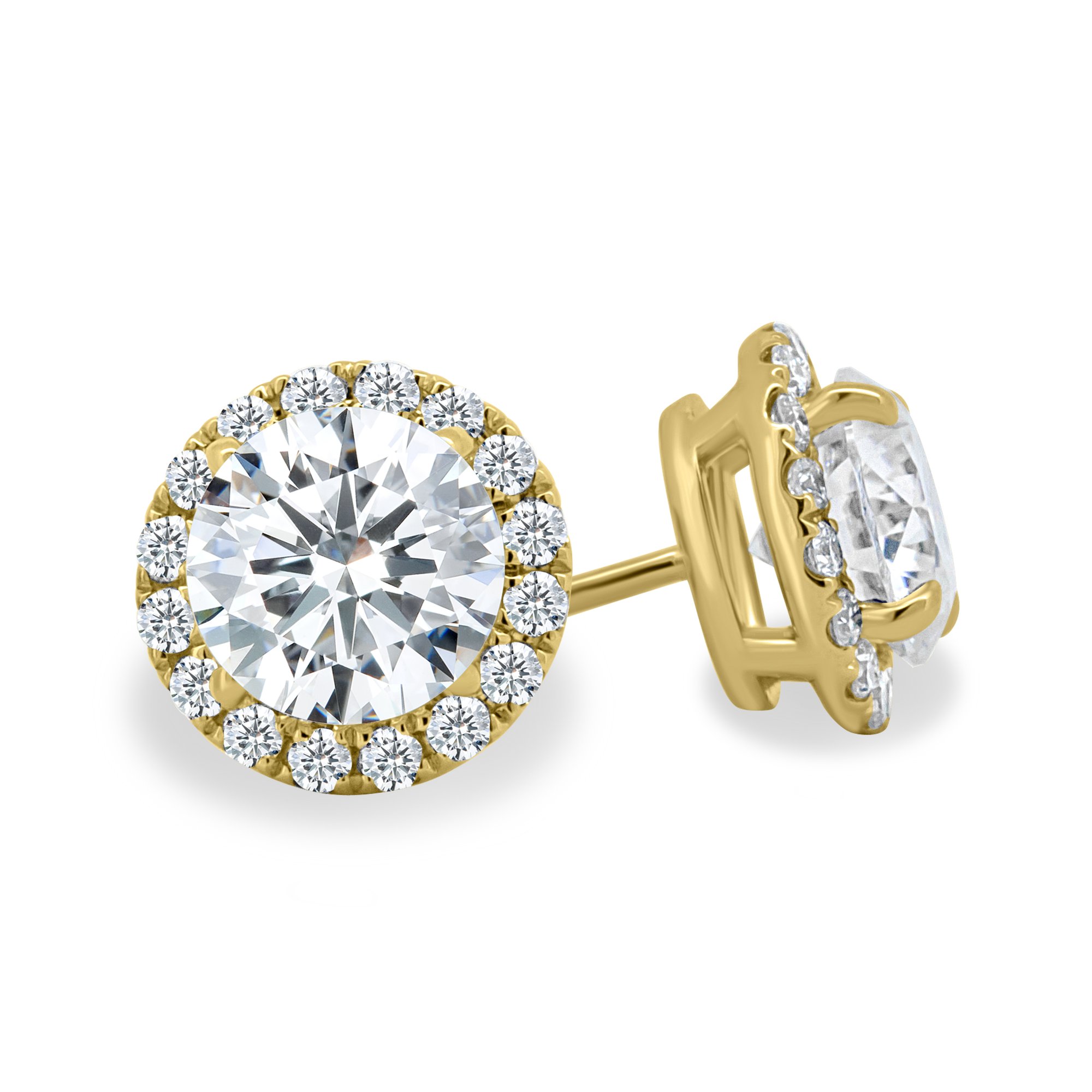 Laurel - Round Halo Earrings - 18k Yellow Gold
