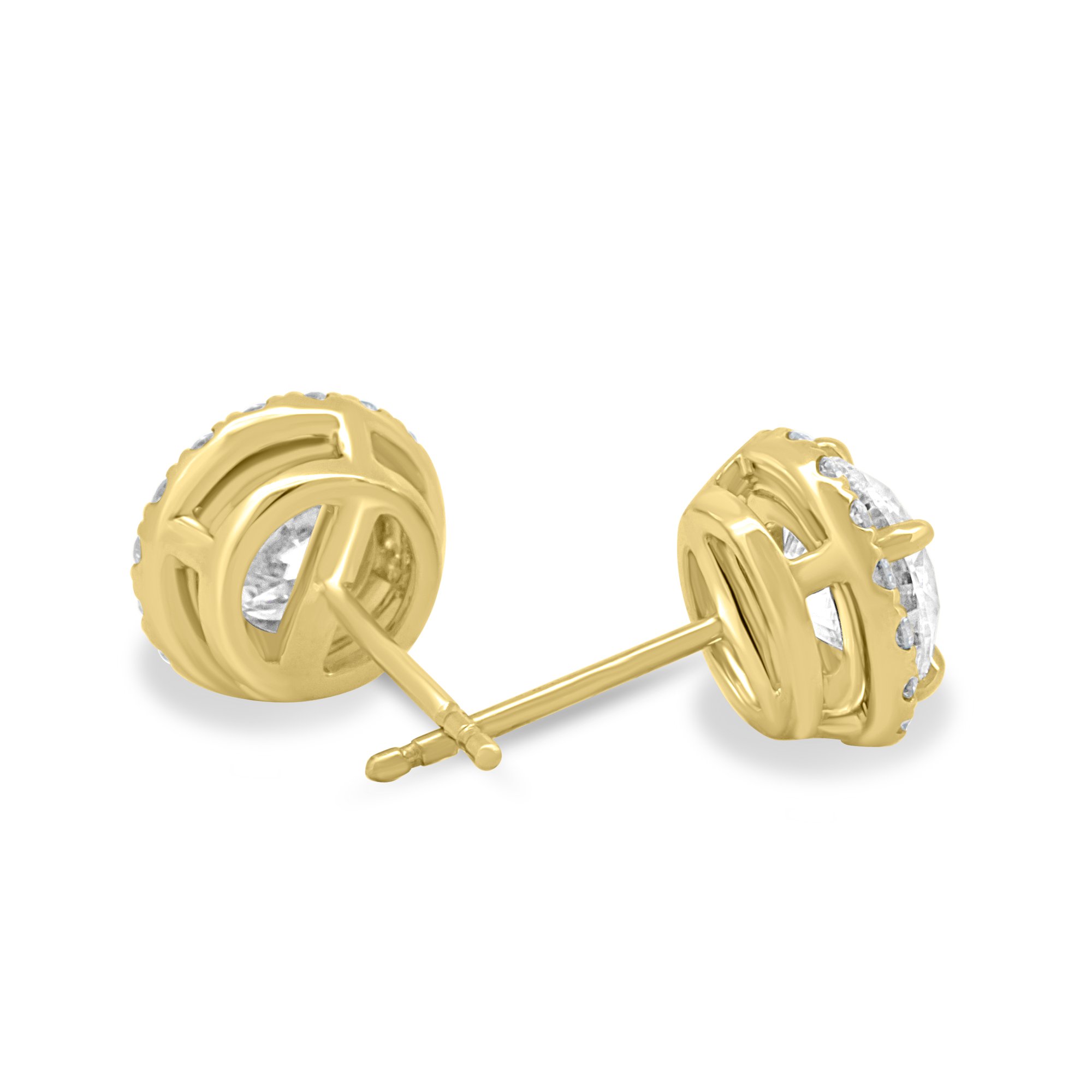 Laurel - Round Halo Earrings - 18k Yellow Gold