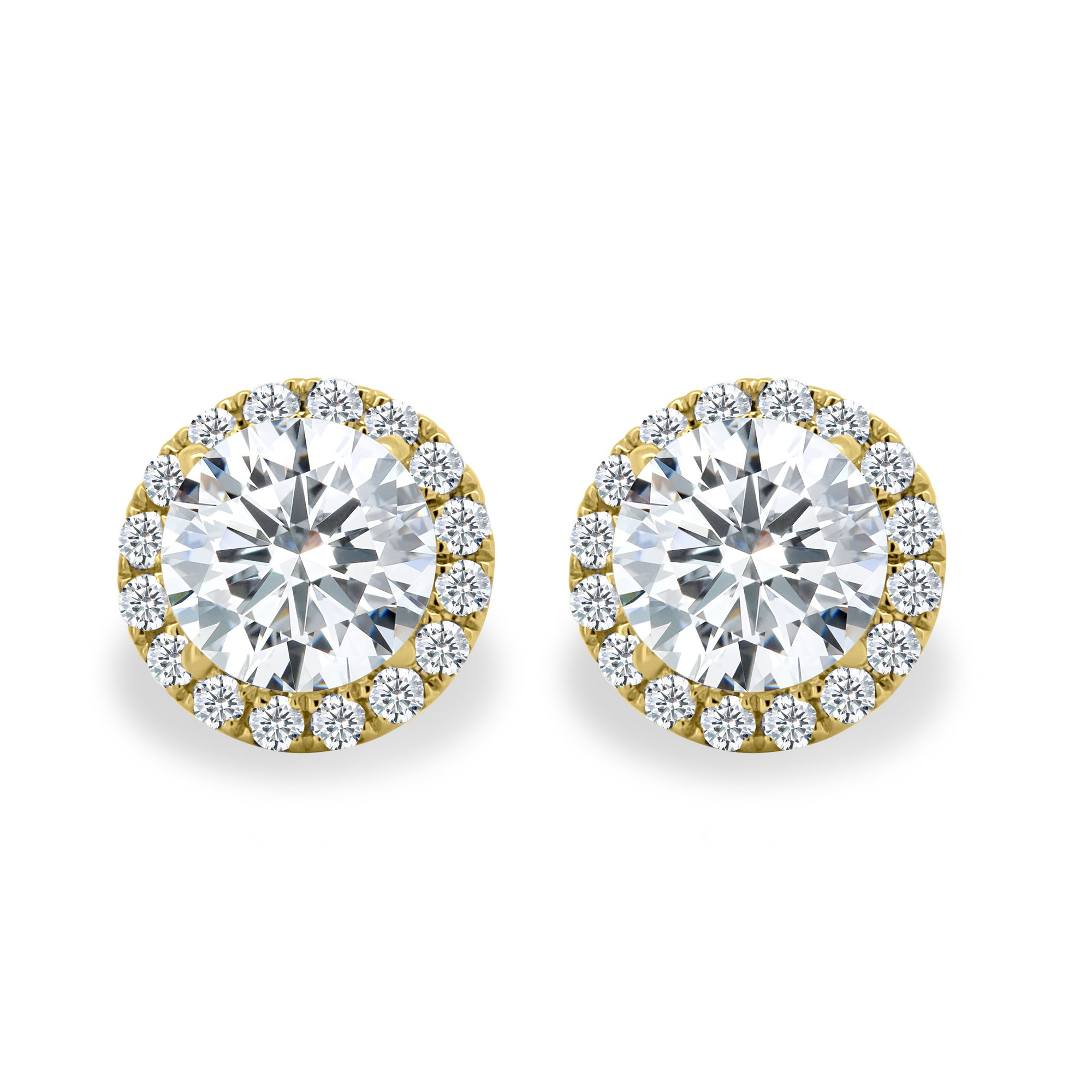 Laurel - Round Halo Earrings - 18k Yellow Gold