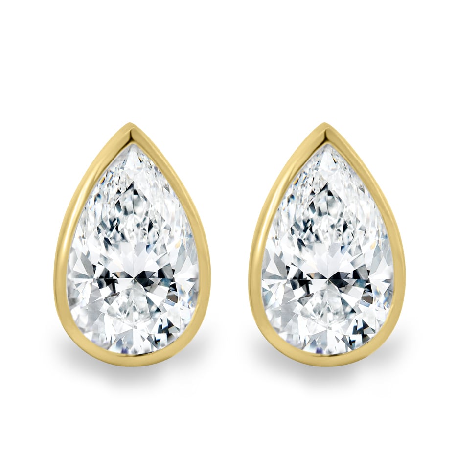 Lucia - Pear Bezel Earrings - 18k Yellow Gold