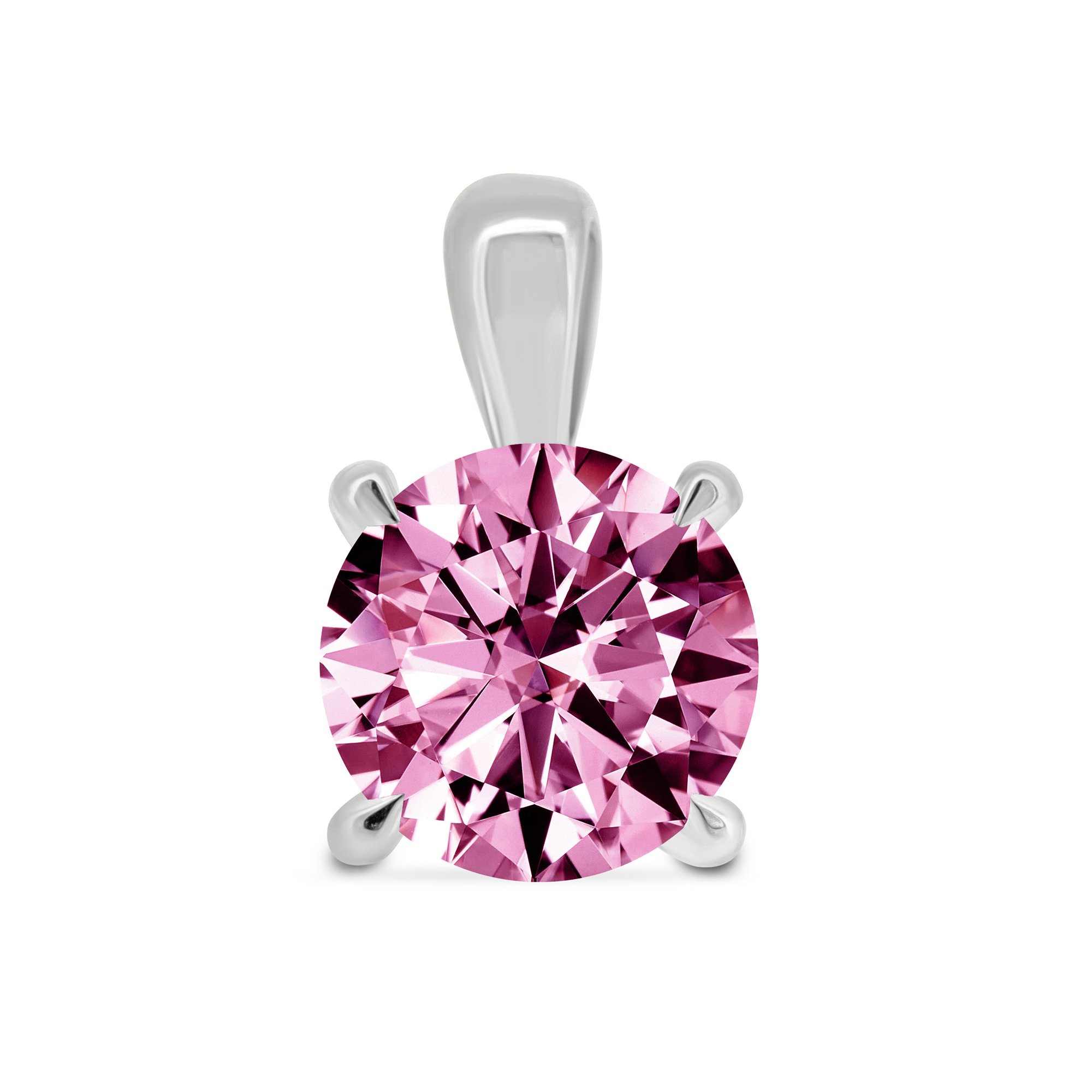 Alicia  Round Pink Sapphire Pendant - 18k White Gold
