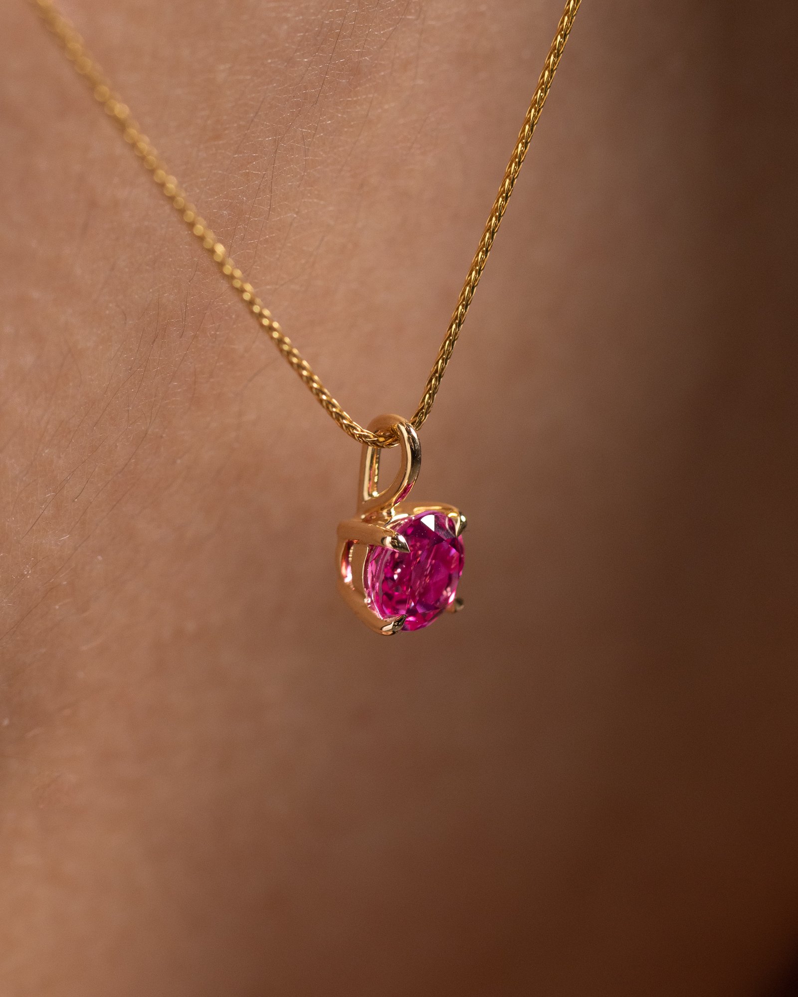 Alicia  Round Pink Sapphire Pendant Lifestyle Image