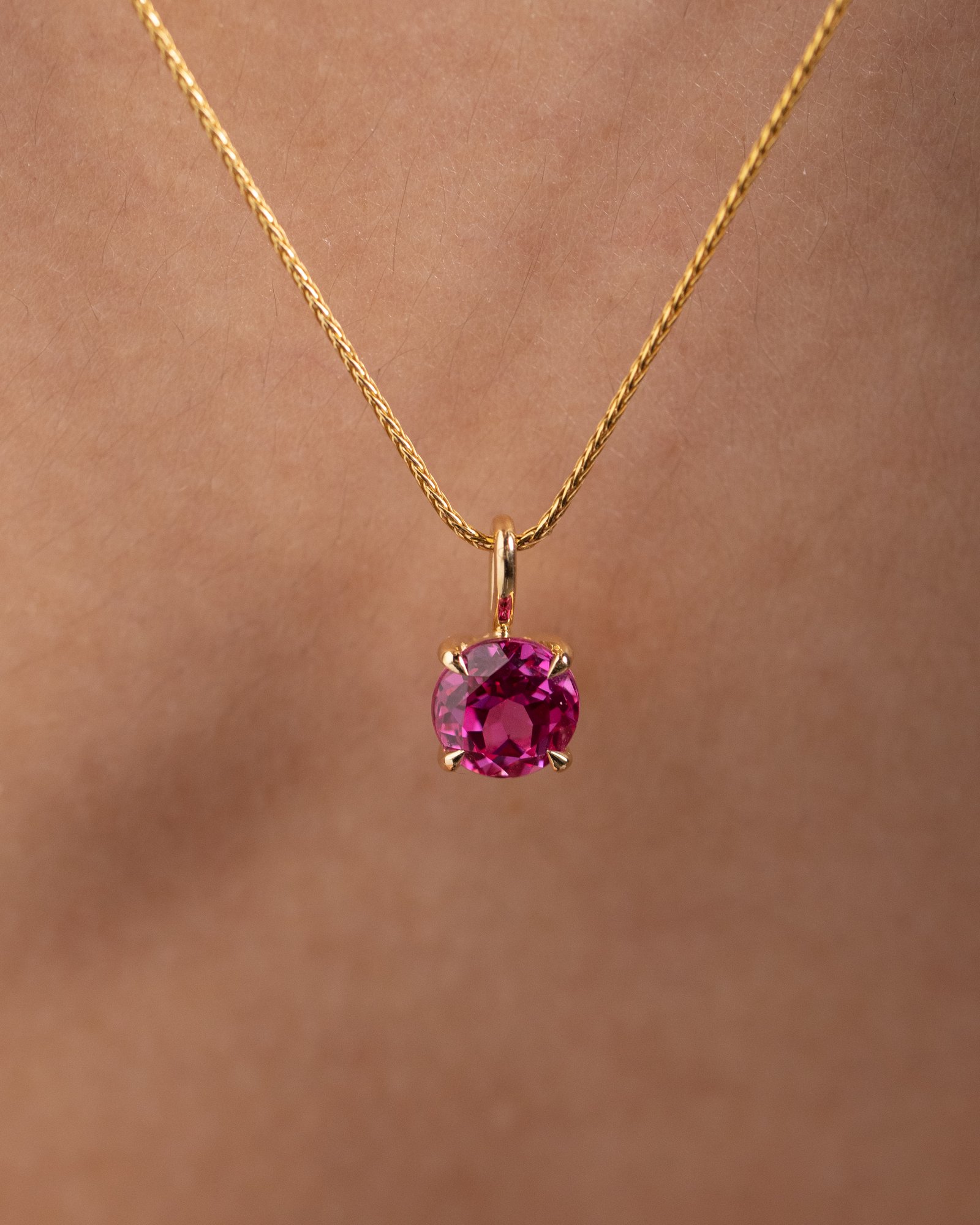 Alicia  Round Pink Sapphire Pendant Lifestyle Image