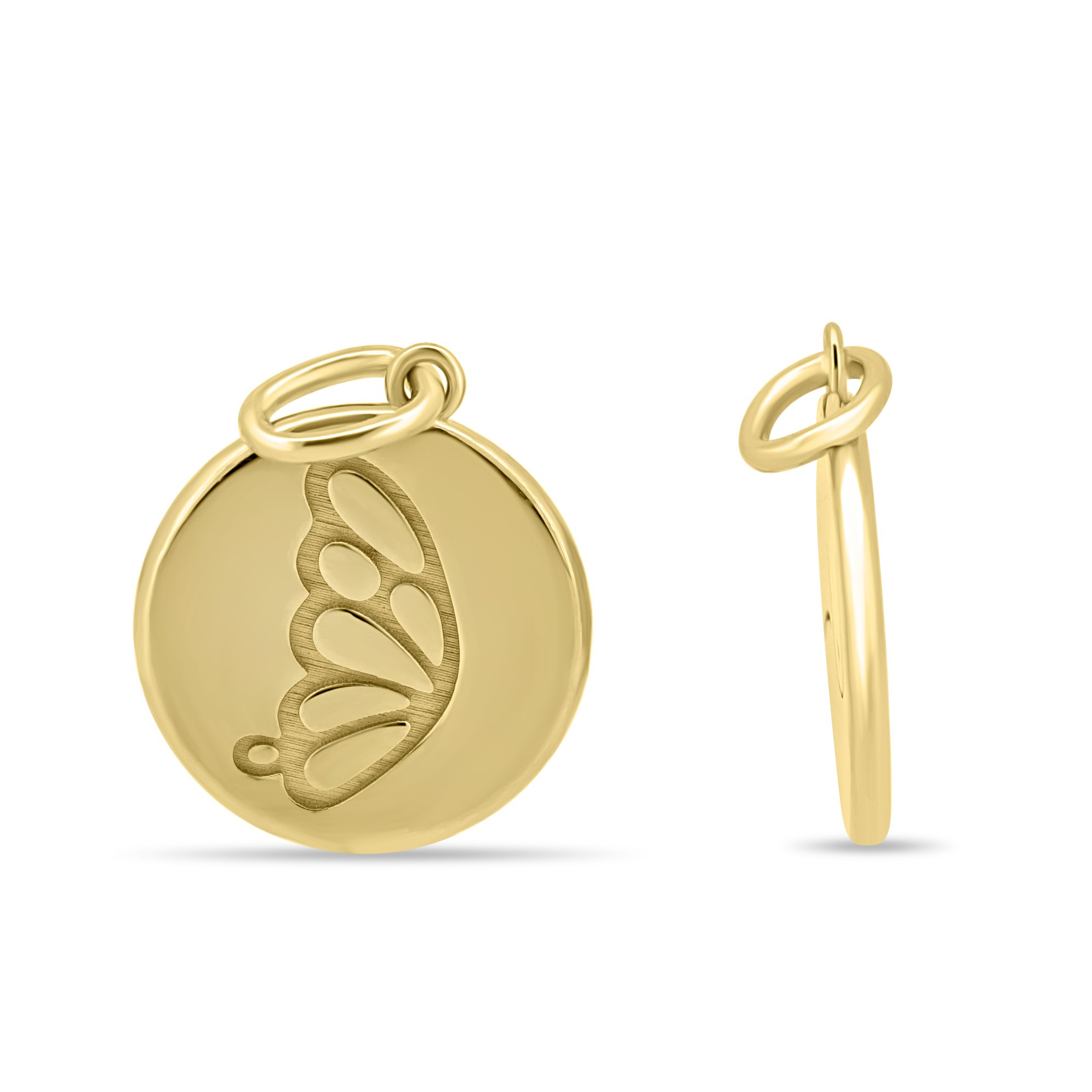 Butterfly Pendant - 9k Solid Gold Round - 9k Yellow Gold