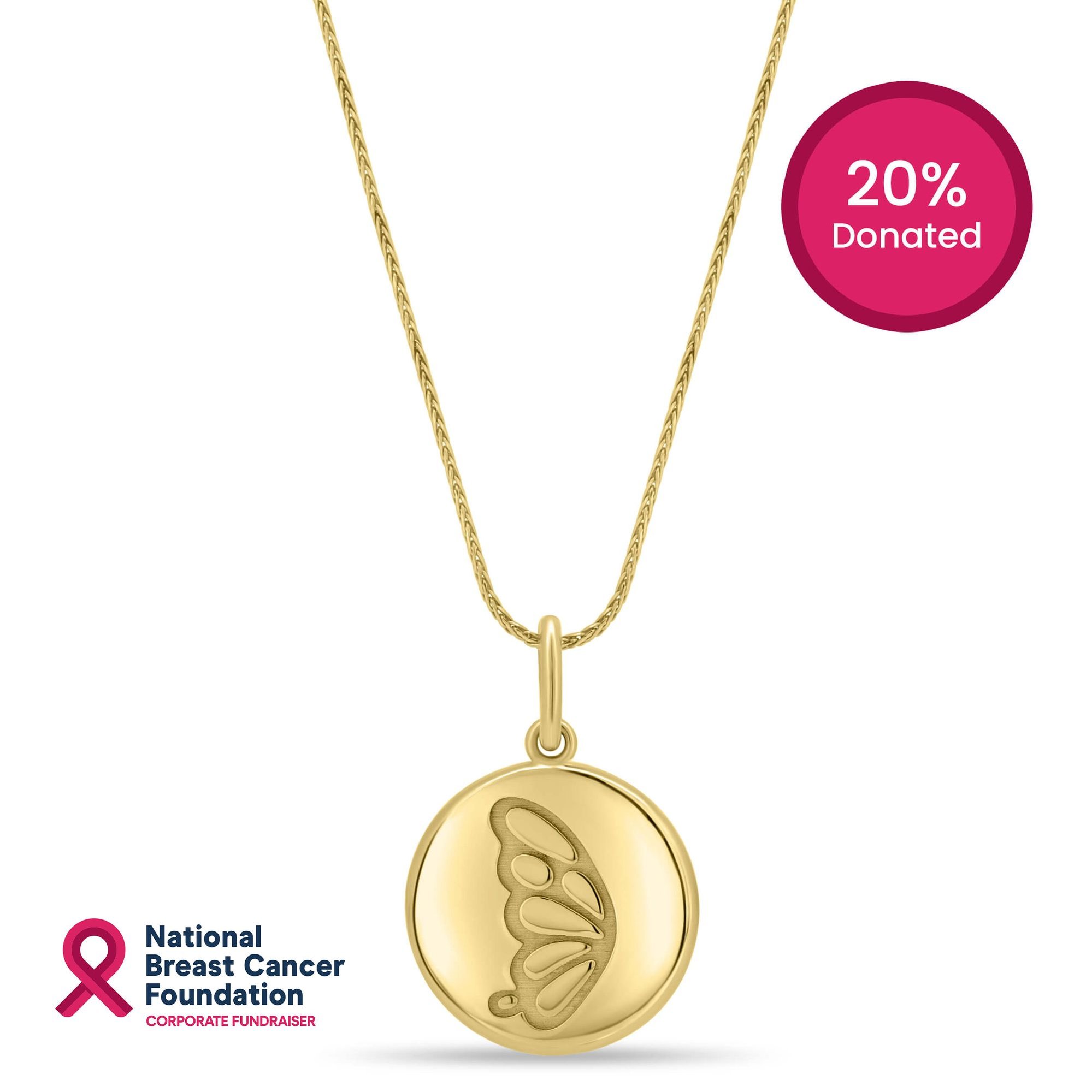 Butterfly Pendant - 9k Solid Gold Round - 9k Yellow Gold