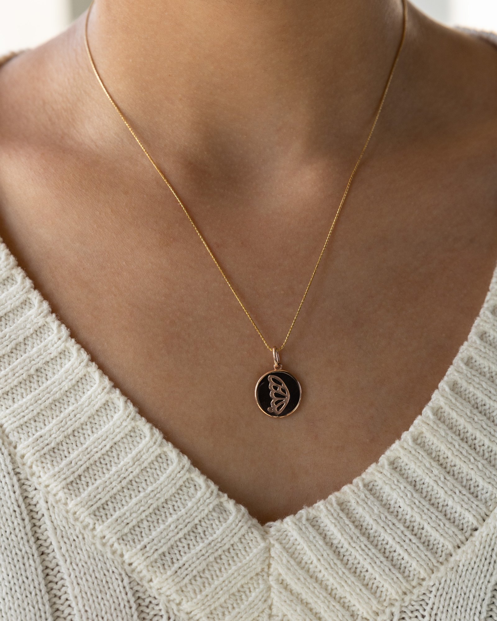 Butterfly Pendant - 9k Solid Gold Round Lifestyle Image