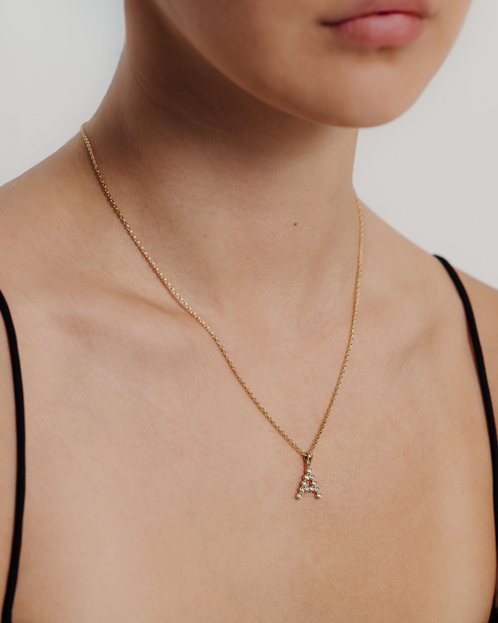 Initial Bezel Pendant with Chain - 9k Yellow Gold A