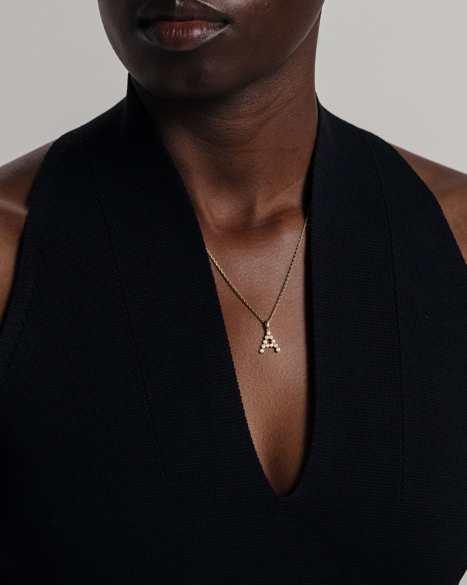 Initial Bezel Pendant with Chain - 9k Yellow Gold A