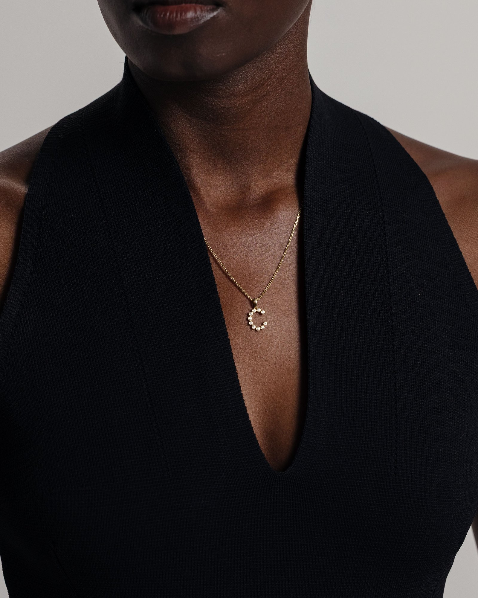 Initial Bezel Pendant with Chain - 9k Yellow Gold C