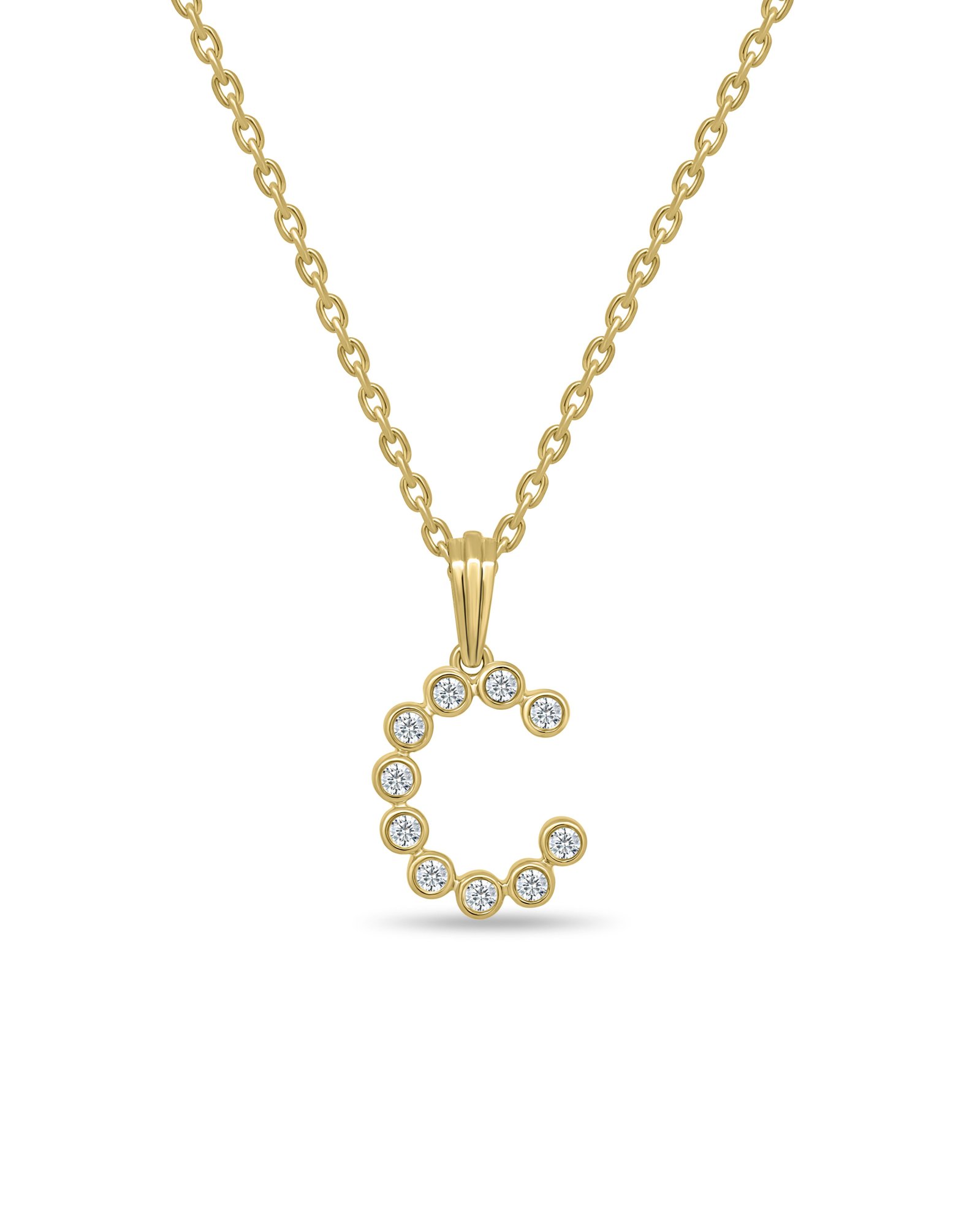 Initial Bezel Pendant with Chain - 9k Yellow Gold C