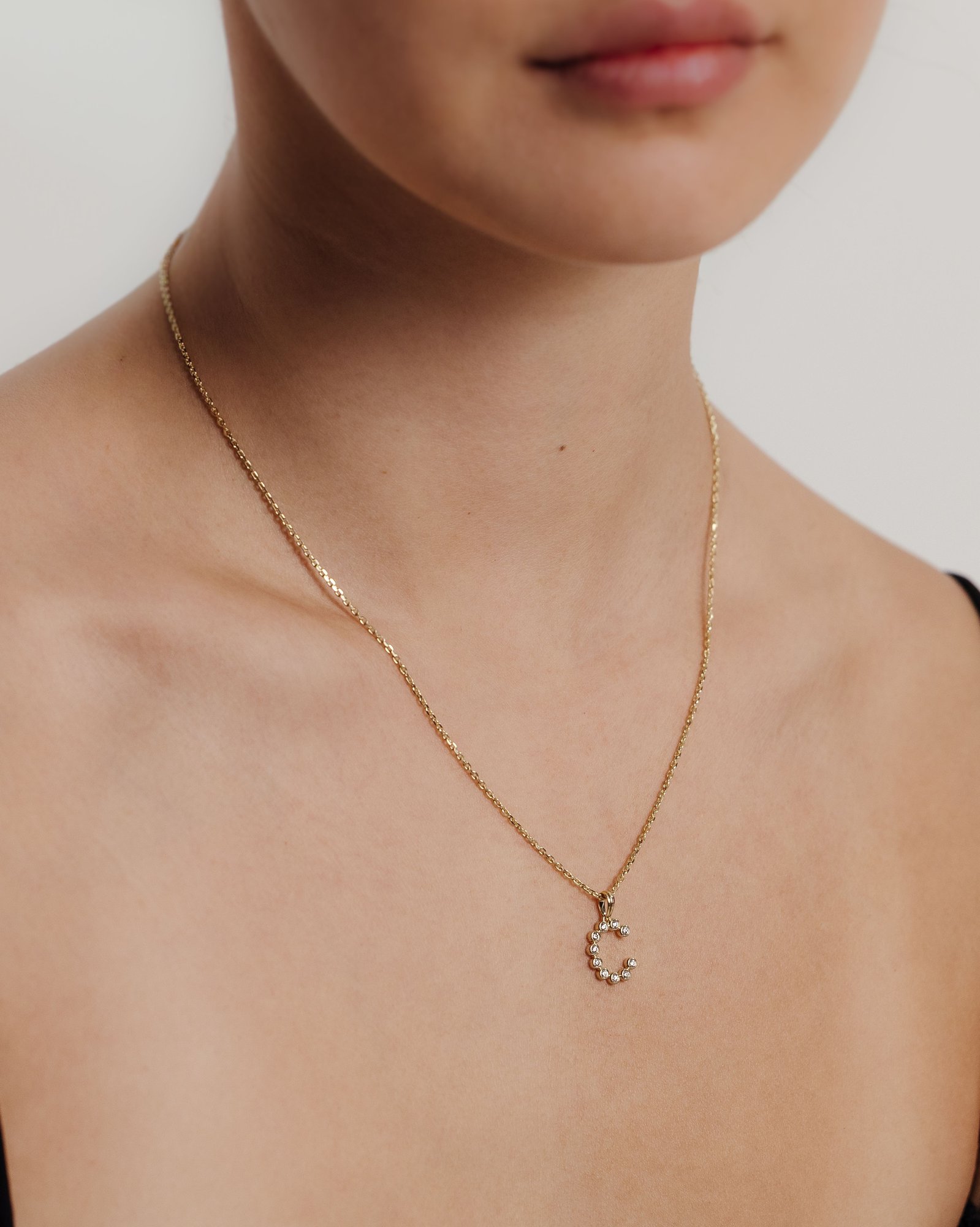 Initial Bezel Pendant with Chain - 9k Yellow Gold C