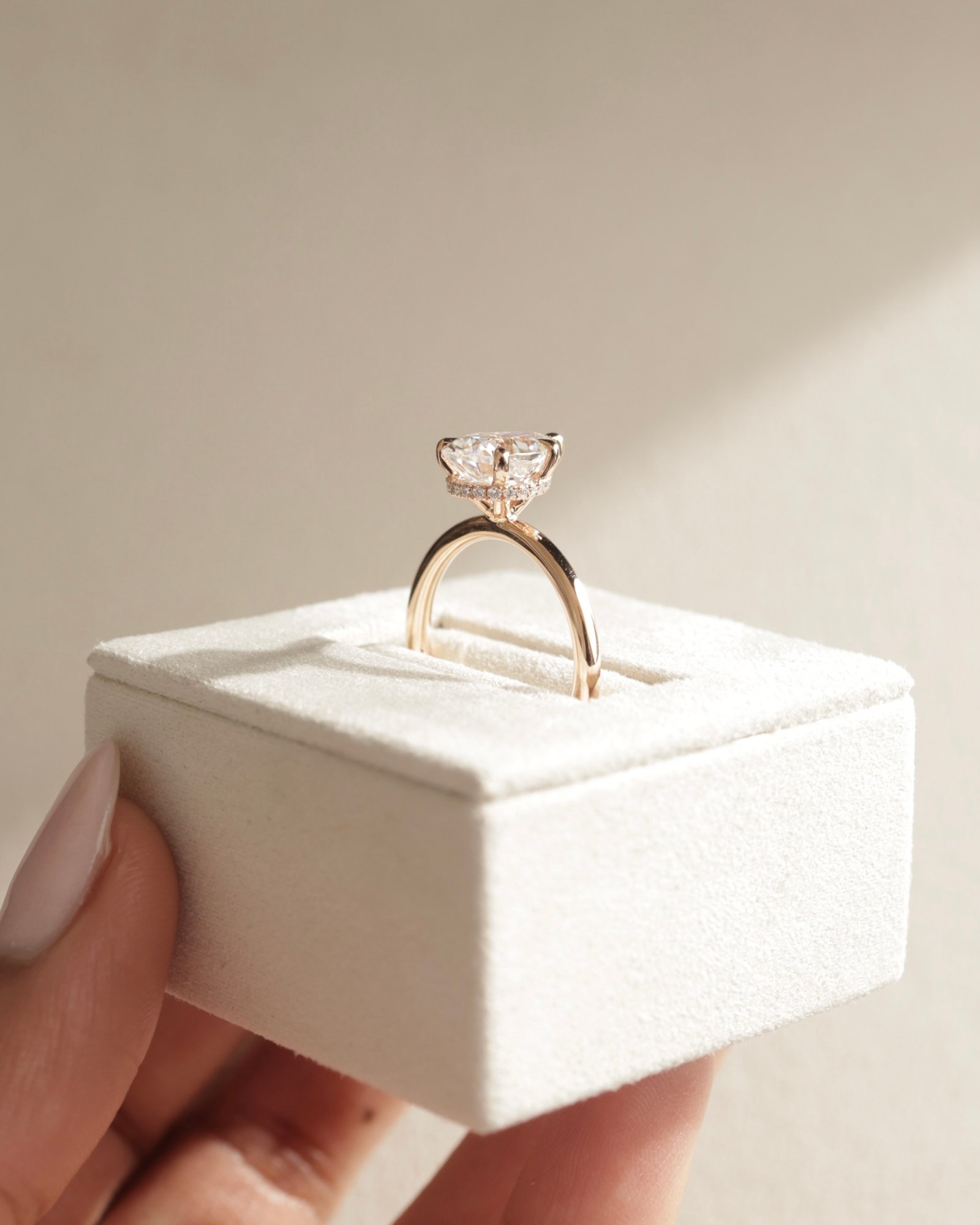 18k Rose Gold | 10x7mm Pear Moissanite | Lab Diamond side stones