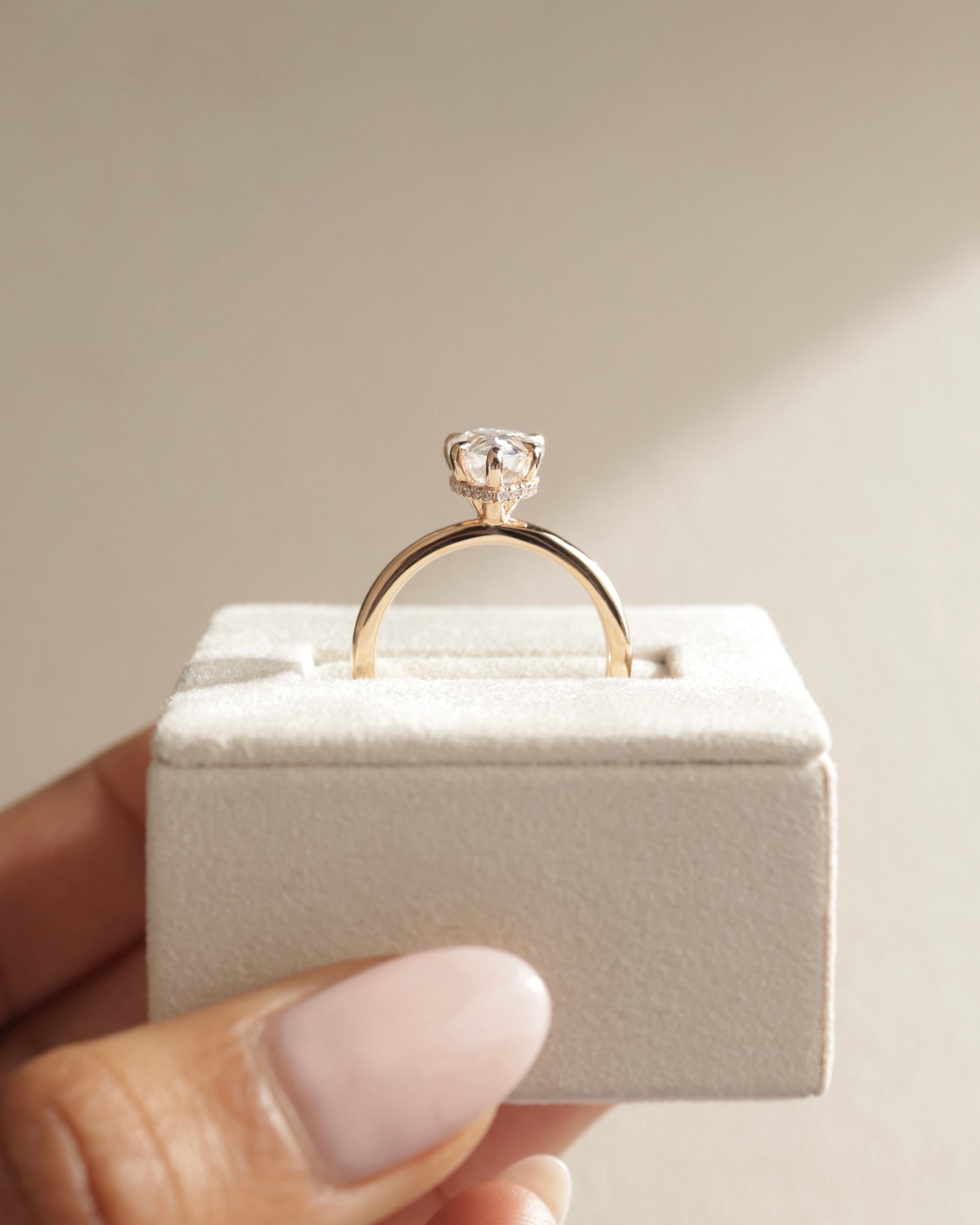 18k Rose Gold | 10x7mm Pear Moissanite | Lab Diamond side stones