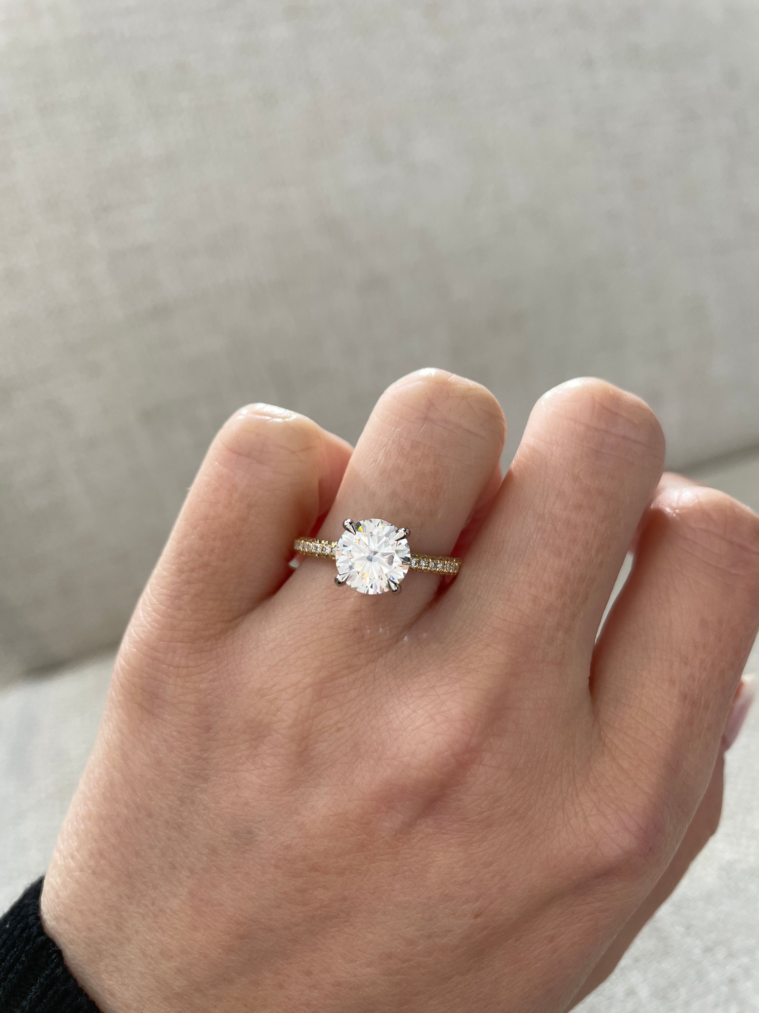 18k Yellow Gold / Platinum | 8mm Round Moissanite | Lab Diamond side stones