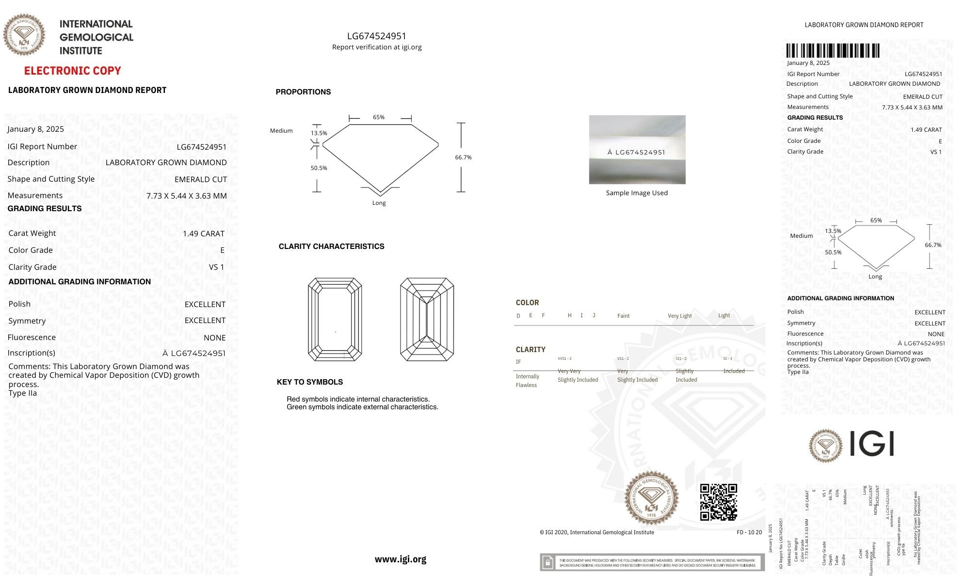 18k Yellow Gold | 1.49ct - E - VS1 Emerald Lab Diamond | Lab Diamond side stones