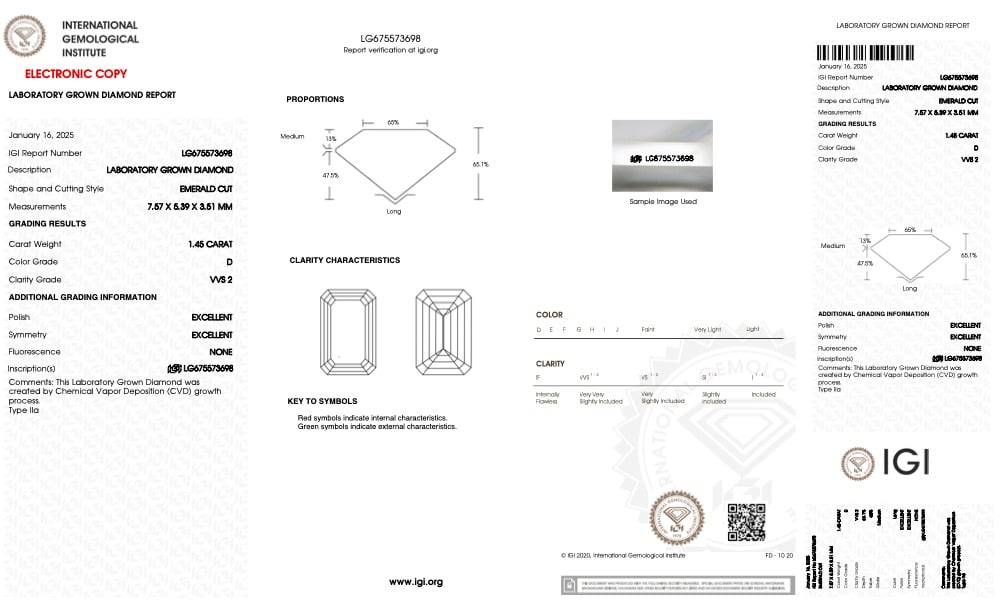18k Yellow Gold | 1.45ct - D - VVS2 Emerald Lab Diamond | Lab Diamond side stones