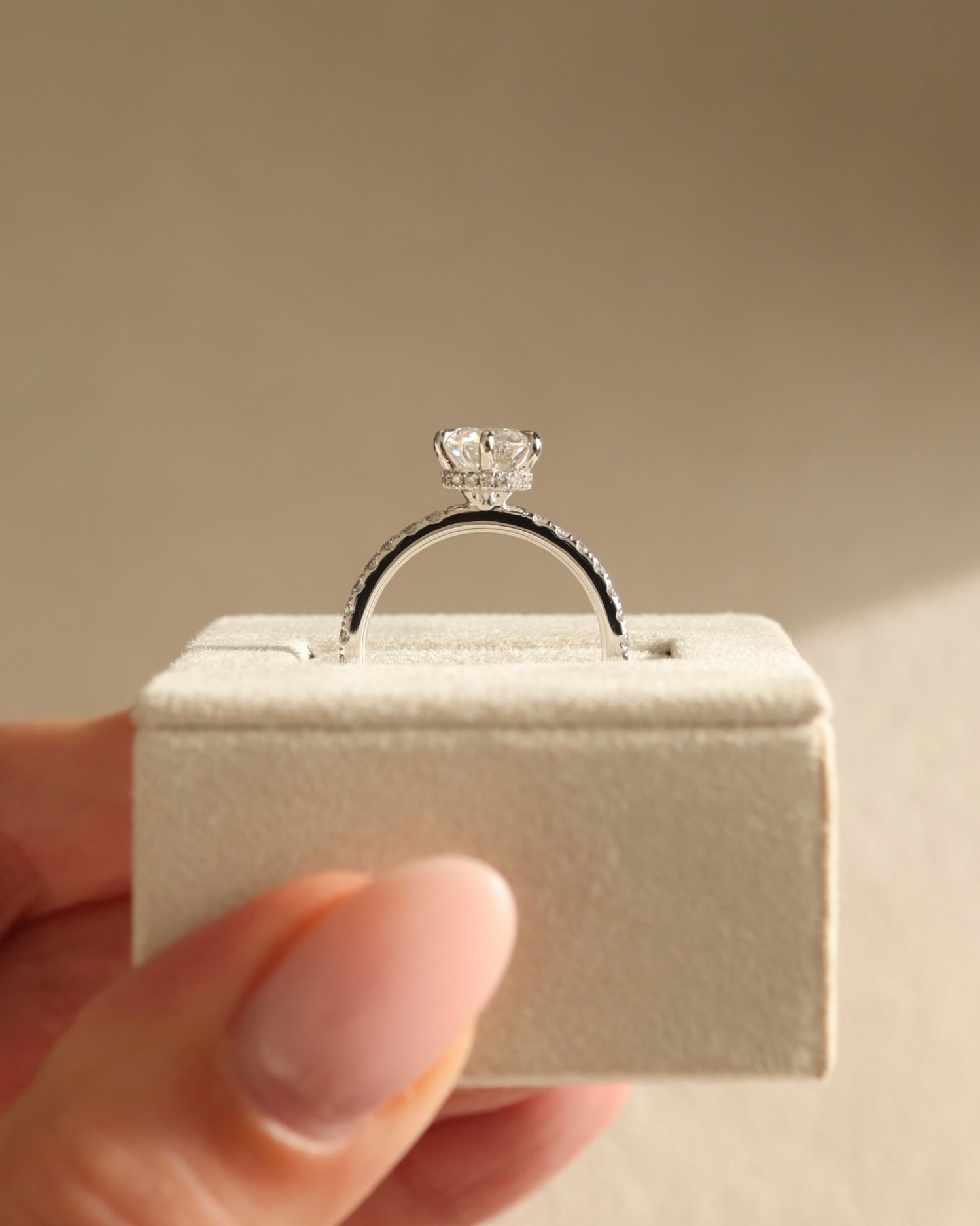 Platinum | 7mm Round Moissanite | Lab Diamond side stones