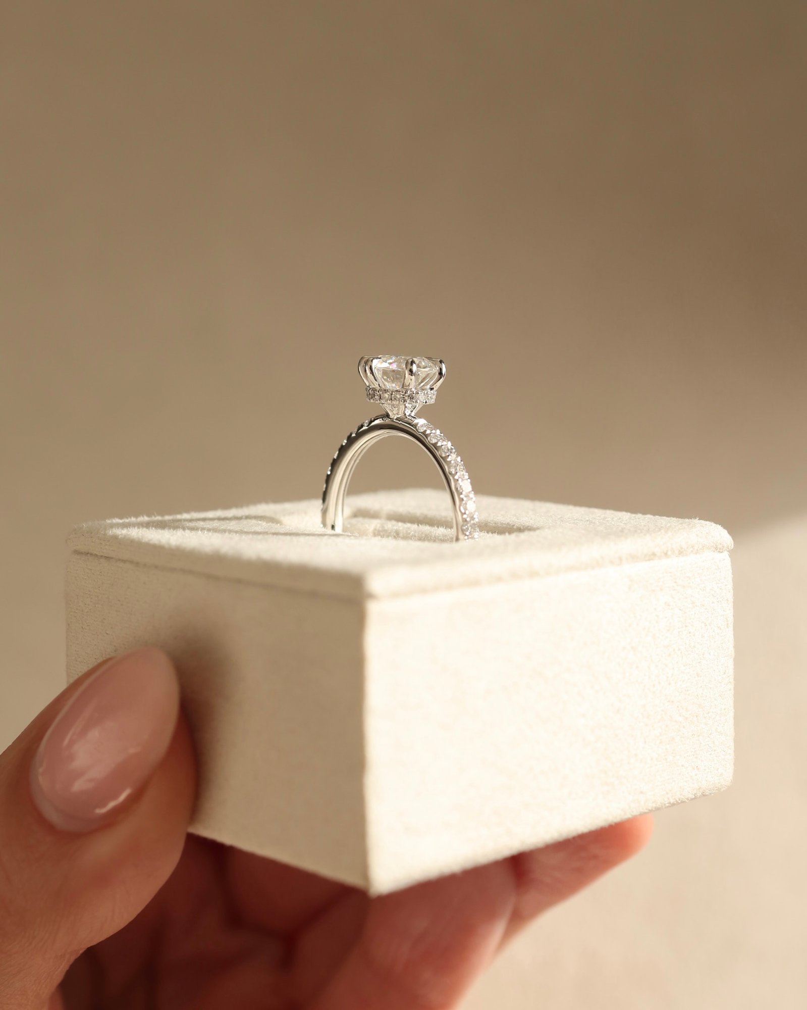 Platinum | 7mm Round Moissanite | Lab Diamond side stones