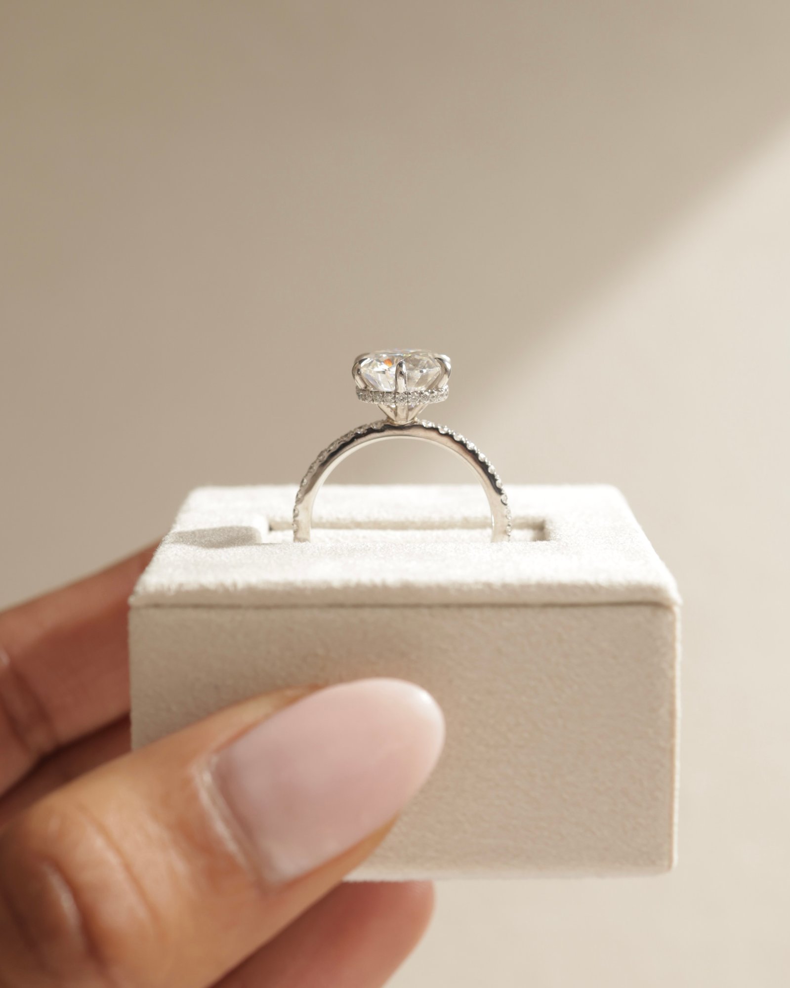 18k White Gold | 9mm Round Moissanite | Moissanite side stones