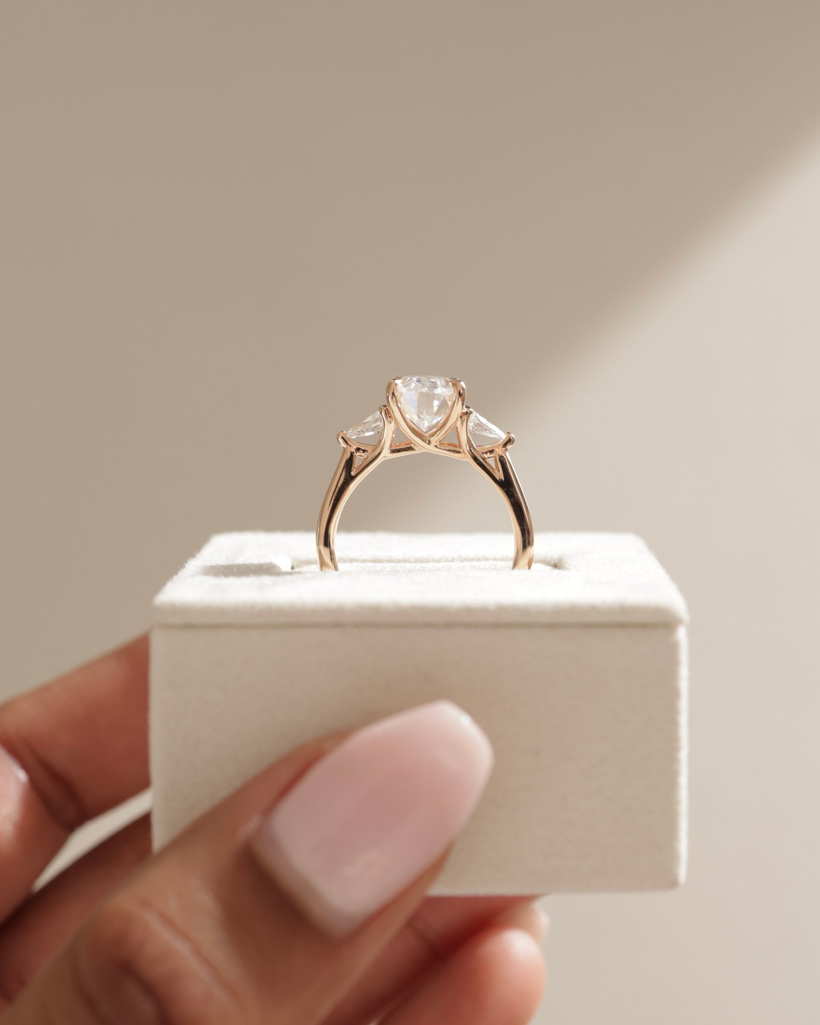 18k Rose Gold | 10x7mm Oval Moissanite | Lab Diamond side stones