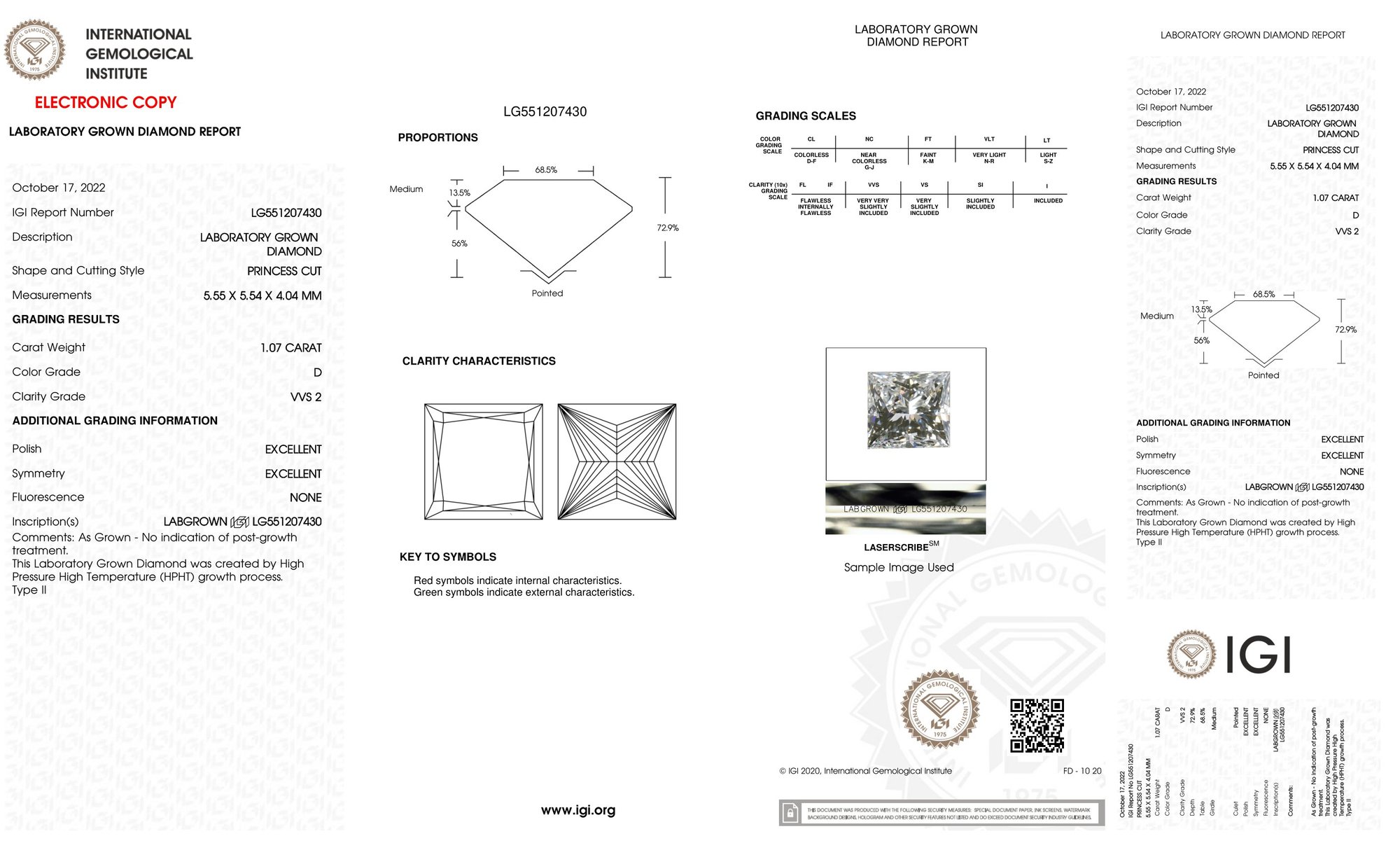 Platinum | 1.07ct - D - VVS2 Princess Lab Diamond | Lab Diamond side stones