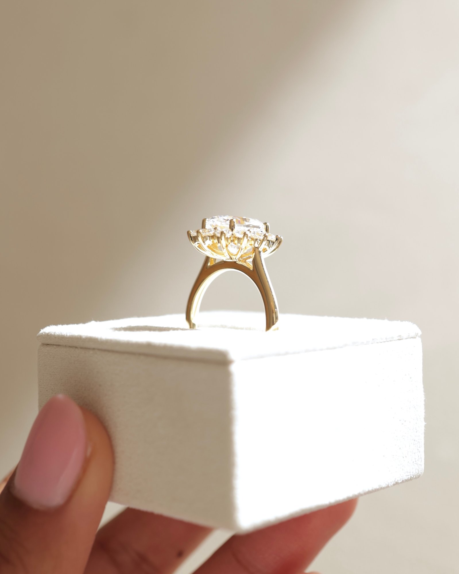 18k Yellow Gold | 11x8mm Oval Moissanite | Lab Diamond side stones