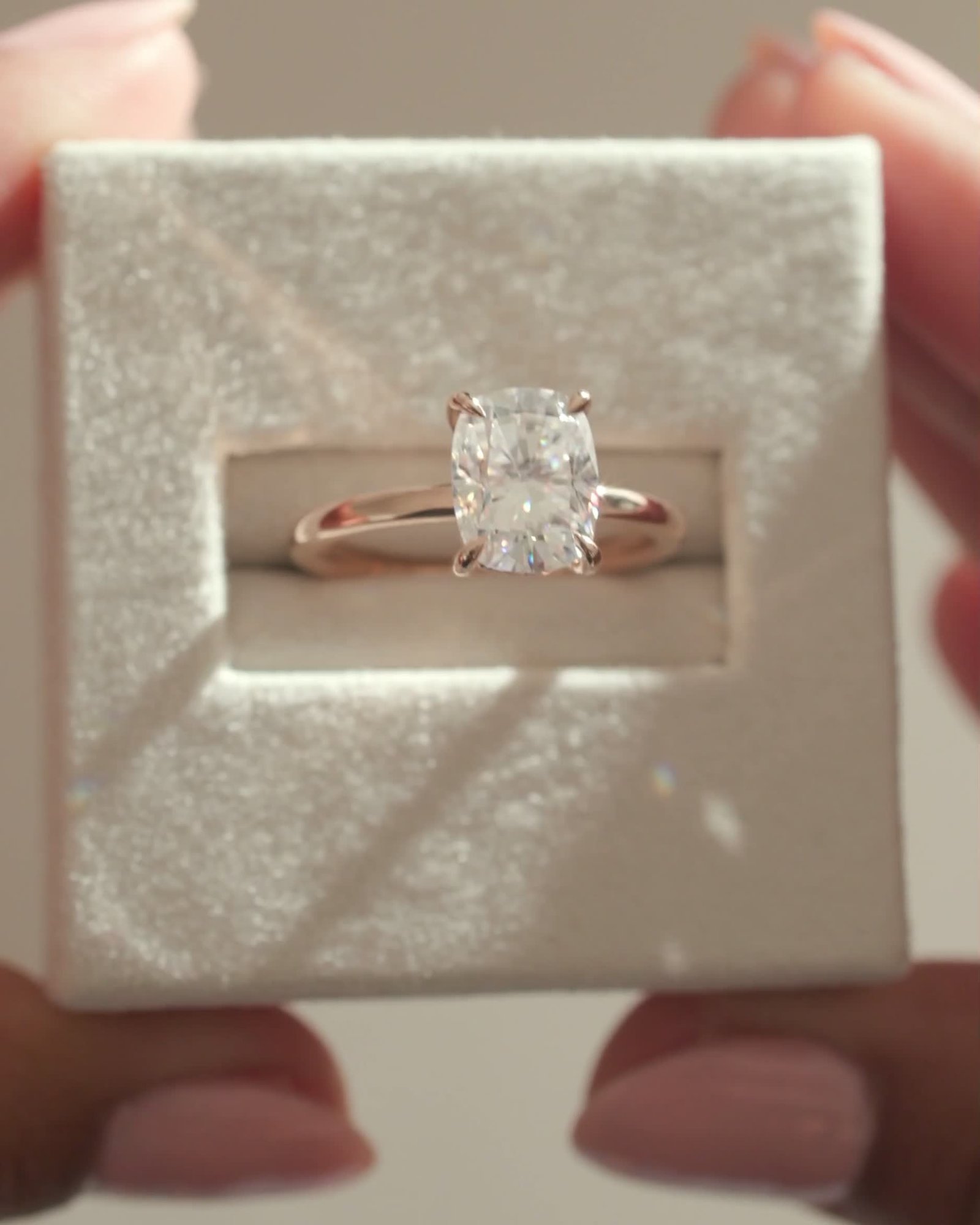 18k Rose Gold | Low Set | 9x7mm Elongated Cushion Moissanite | Lab Diamond side stones