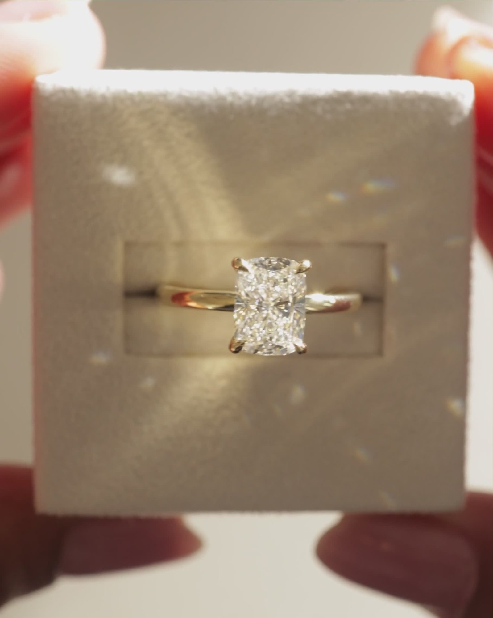 18k Yellow Gold | High Set | 1.83ct - F - VS1 Elongated Cushion Lab Diamond | Lab Diamond side stones