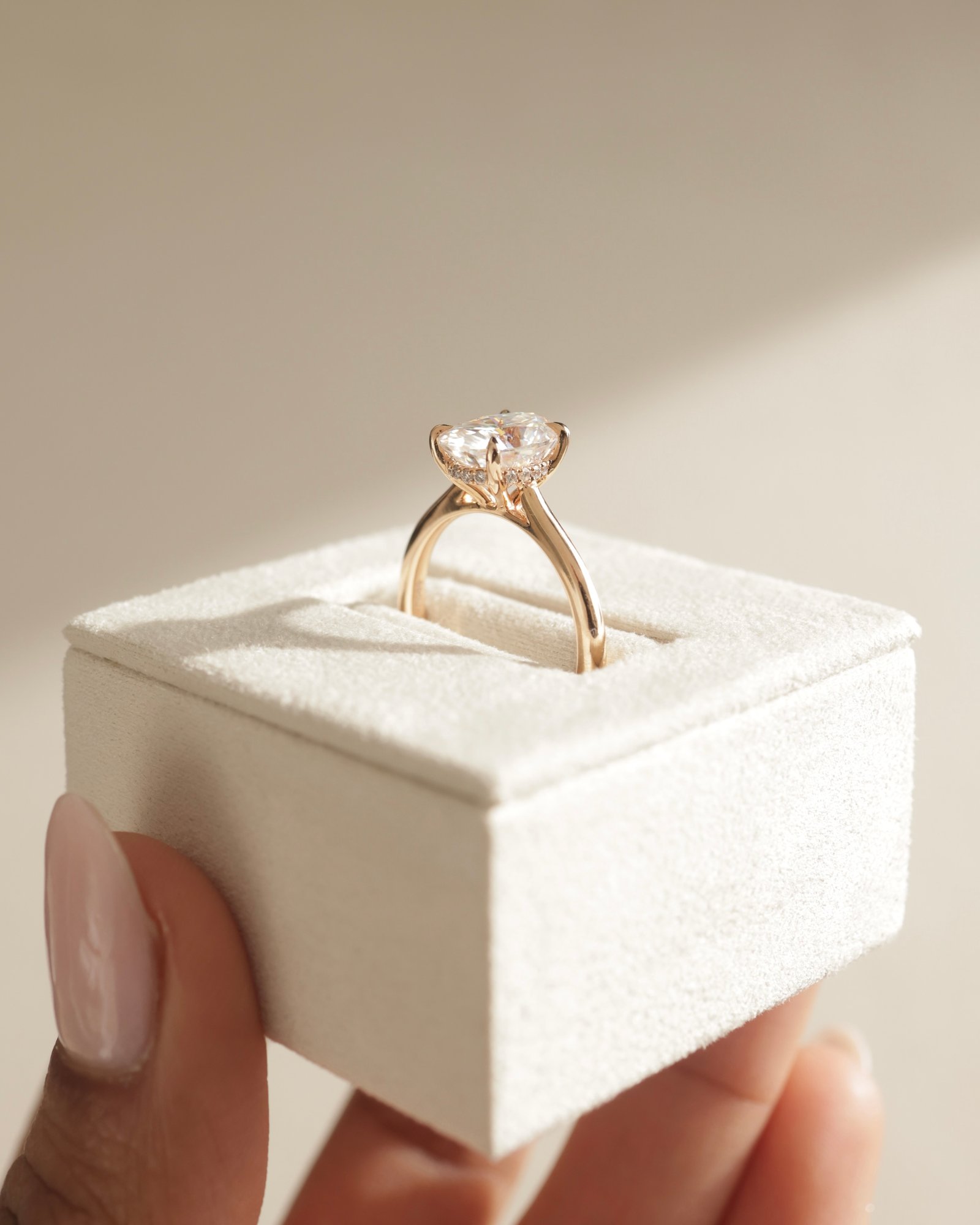 18k Rose Gold | 10x7mm Oval Moissanite | Lab Diamond side stones