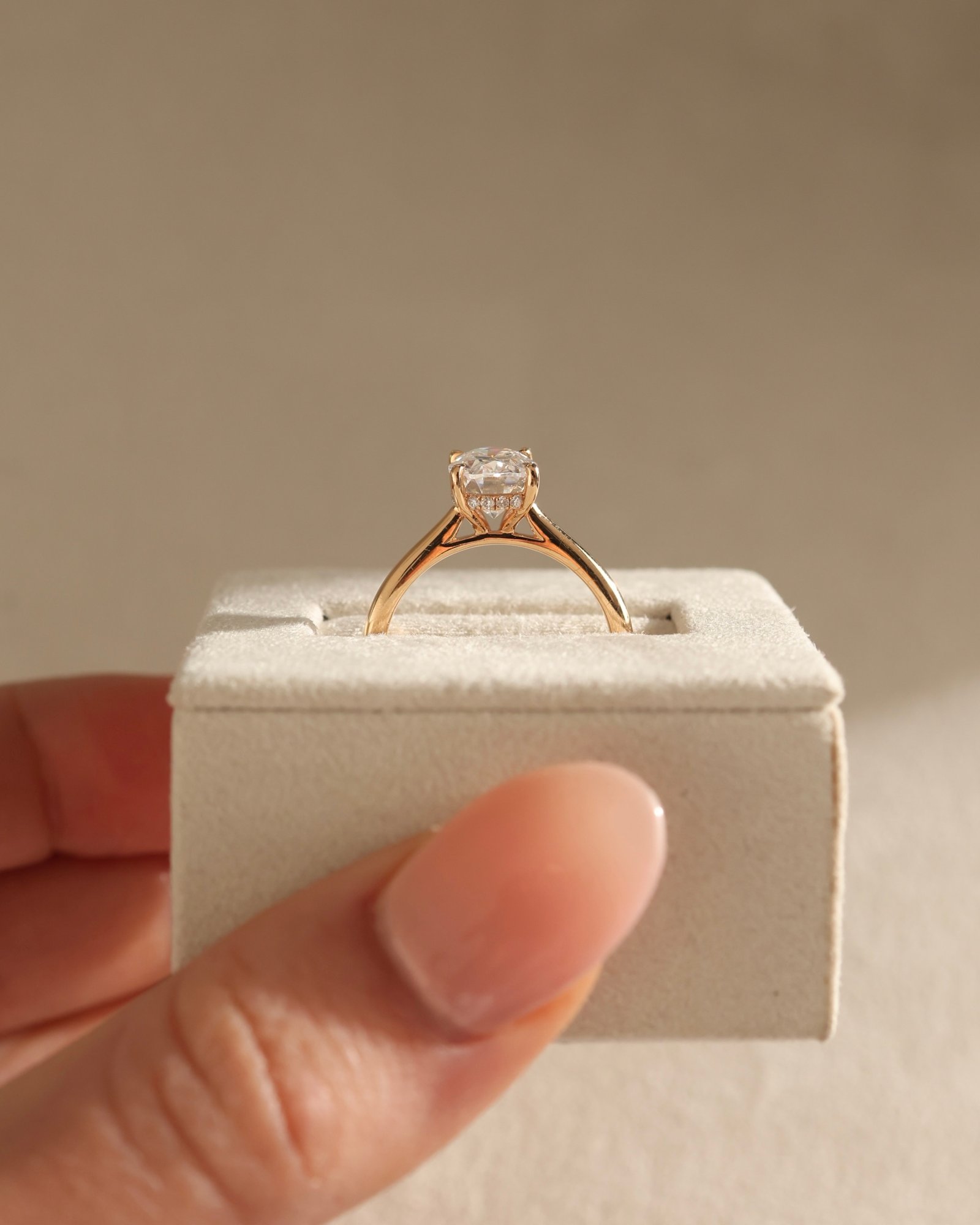 18k Rose Gold | 9x6.5mm Oval Moissanite | Lab Diamond side stones