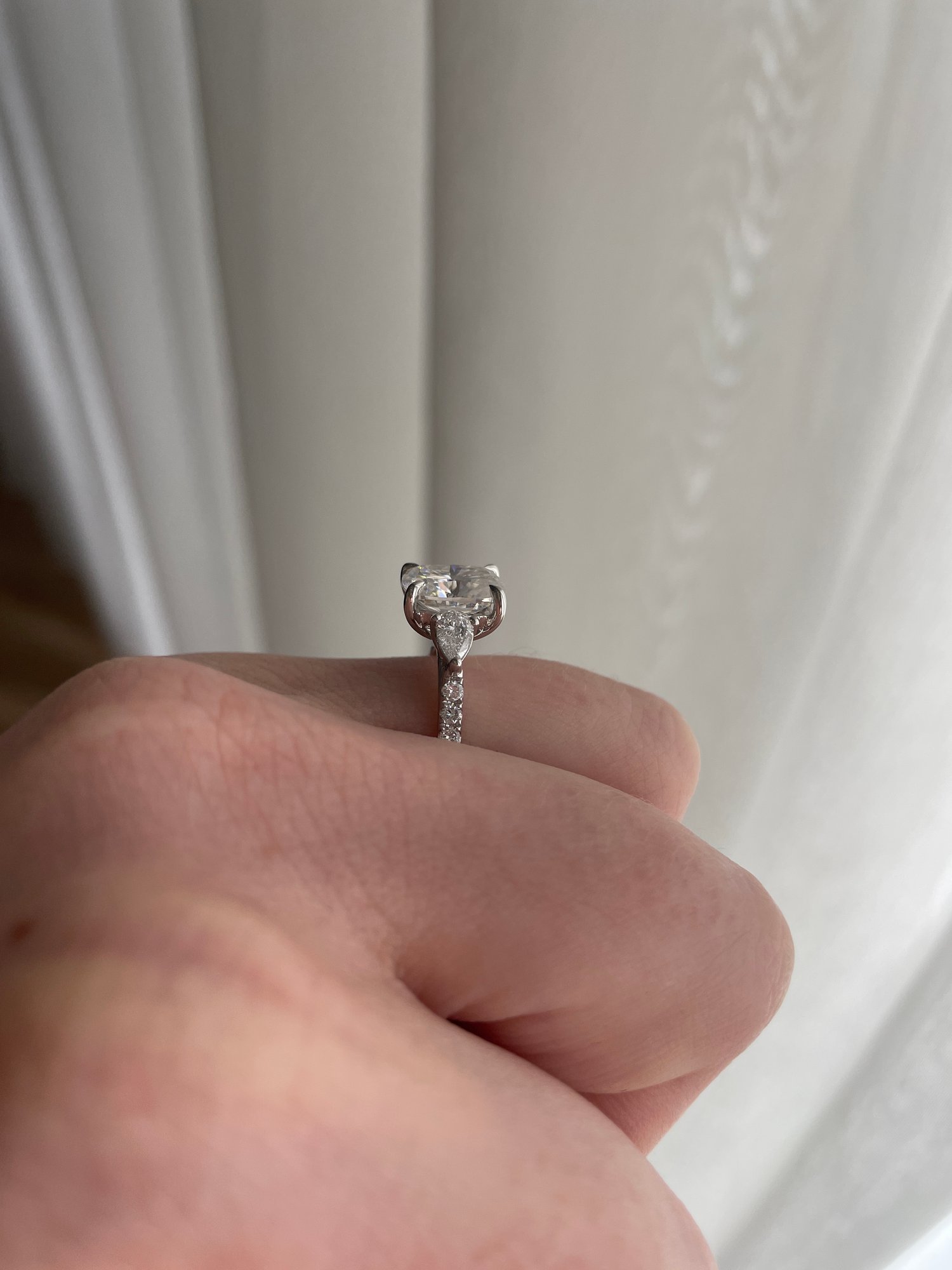 Platinum | 9x7mm Elongated Cushion Moissanite | Lab Diamond side stones