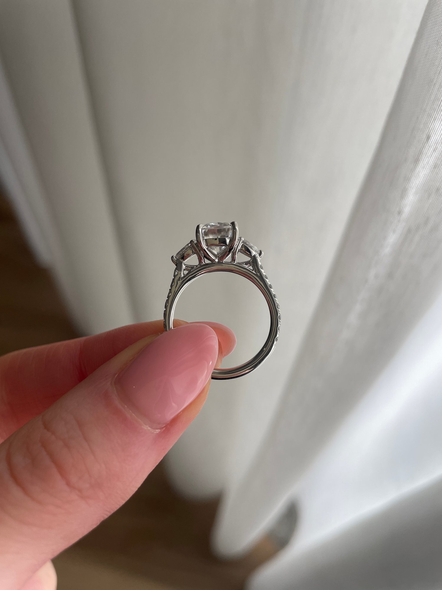 Platinum | 9x7mm Elongated Cushion Moissanite | Lab Diamond side stones