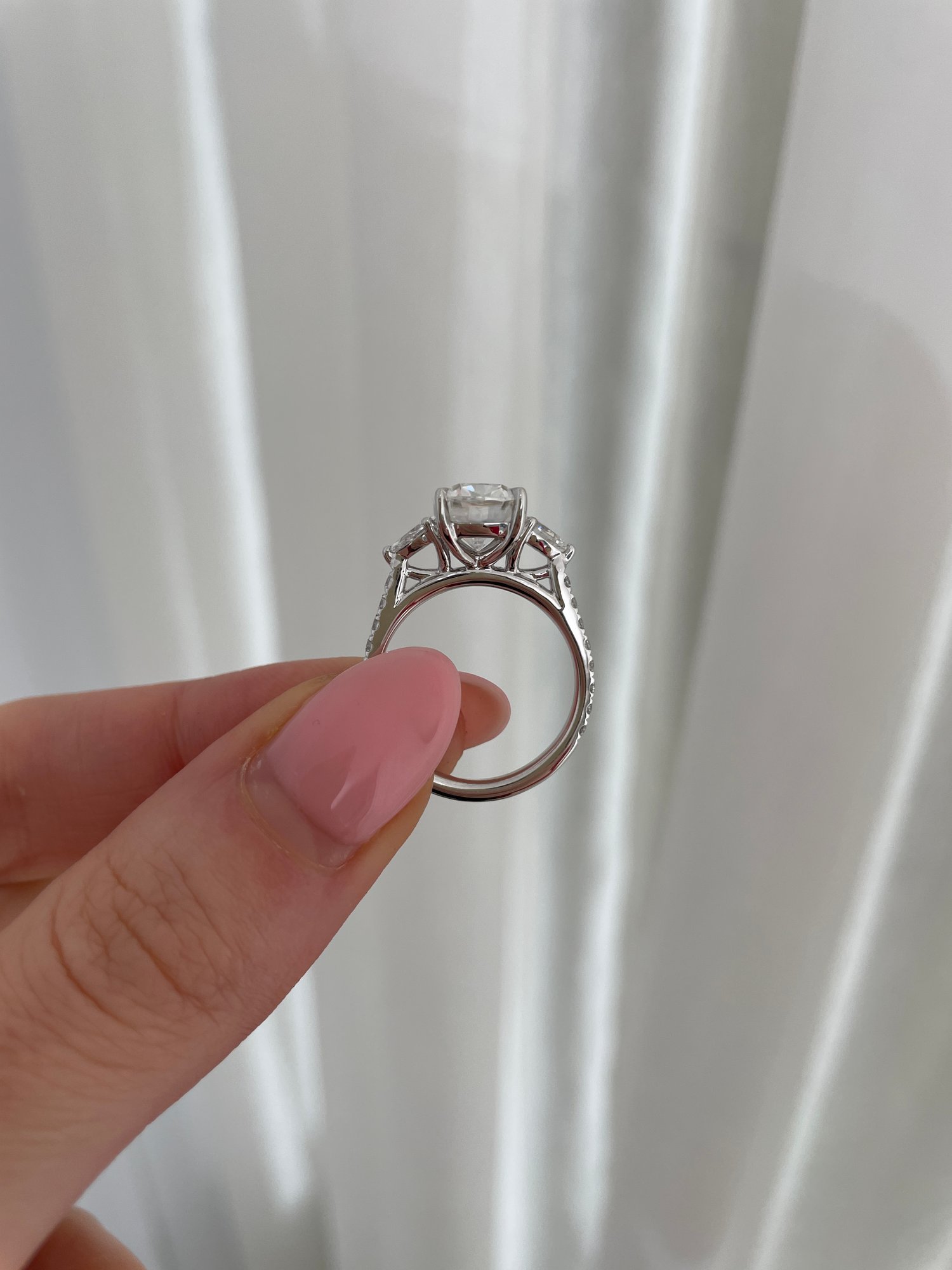 Platinum | 9x7.5mm Elongated Cushion Moissanite | Lab Diamond side stones