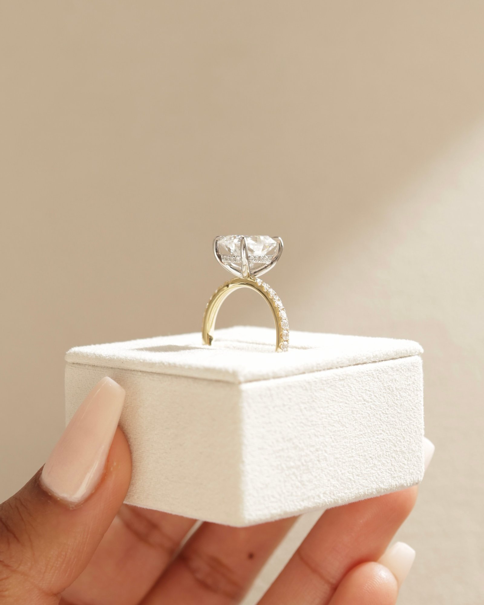 18k Yellow Gold / Platinum | 10x8mm Elongated Cushion Moissanite | Lab Diamond side stones