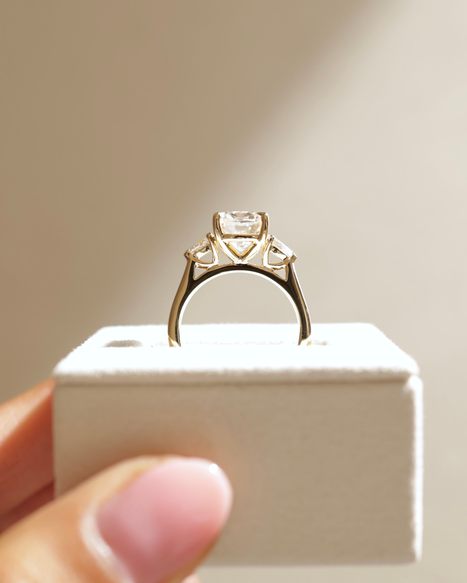 18k Yellow Gold | 9x7.5mm Elongated Cushion Moissanite | Lab Diamond side stones