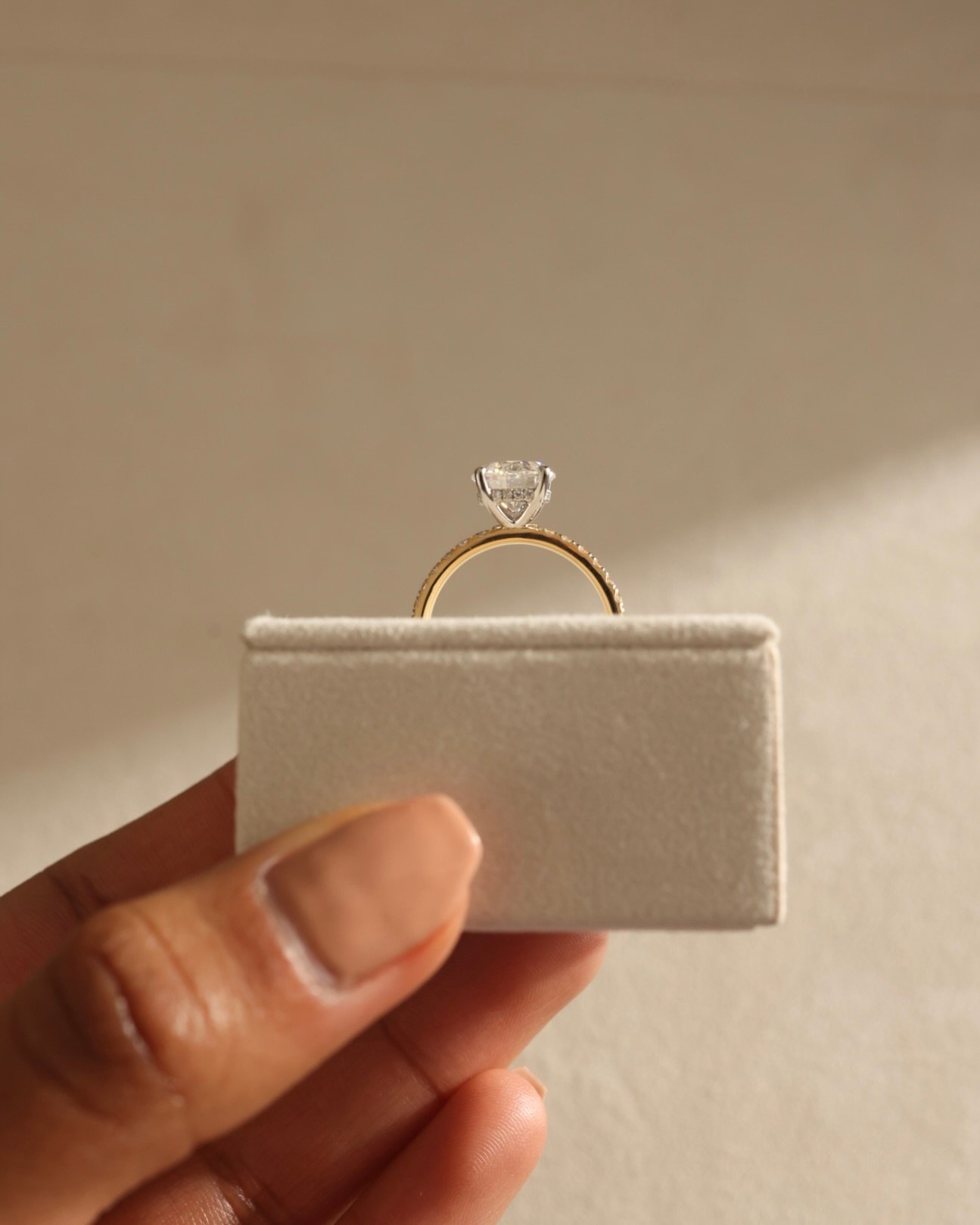 18k Yellow Gold / Platinum | 8mm Round Moissanite | Lab Diamond side stones