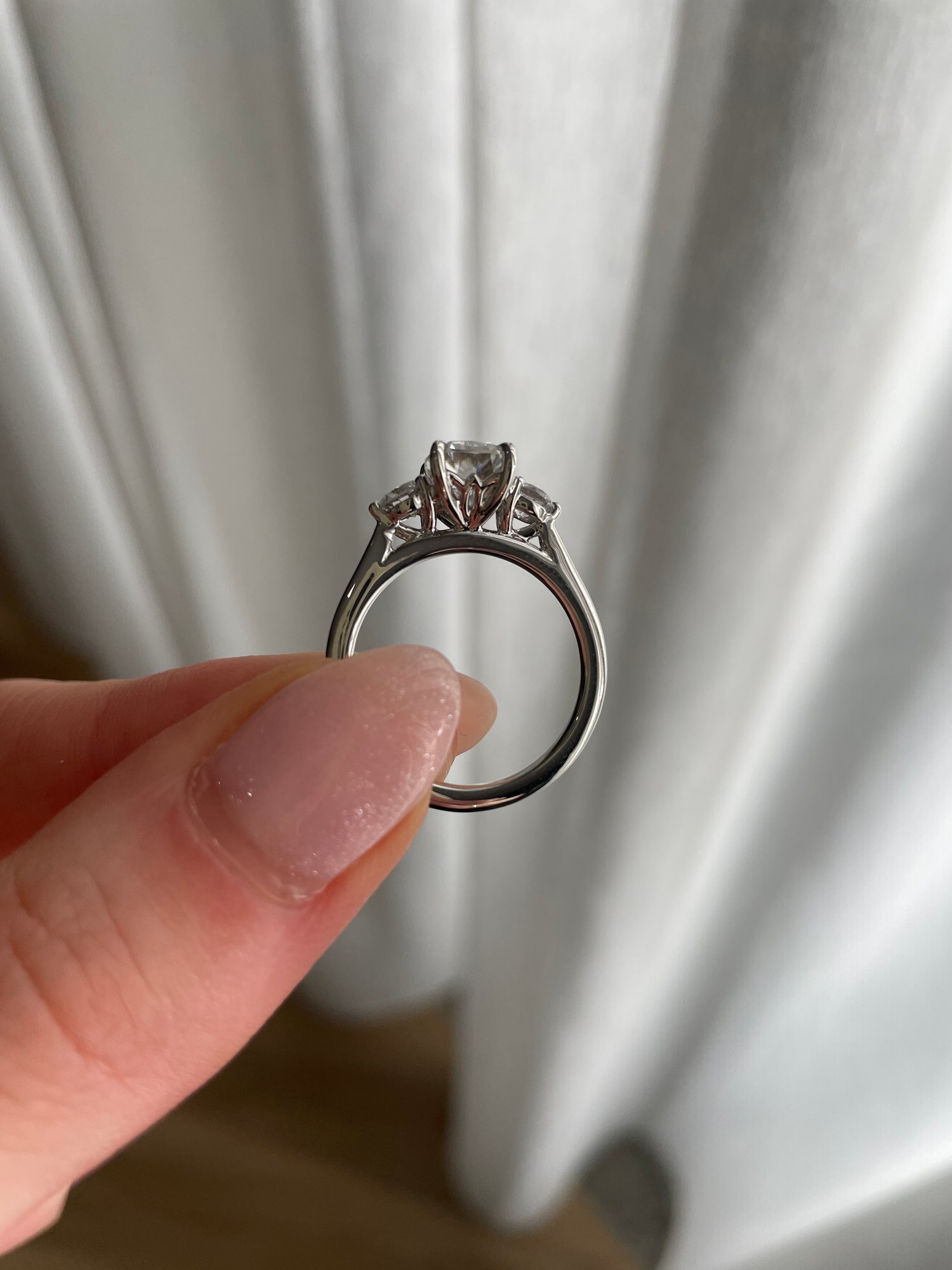 Platinum | 8x6mm Elongated Cushion Moissanite | Lab Diamond side stones