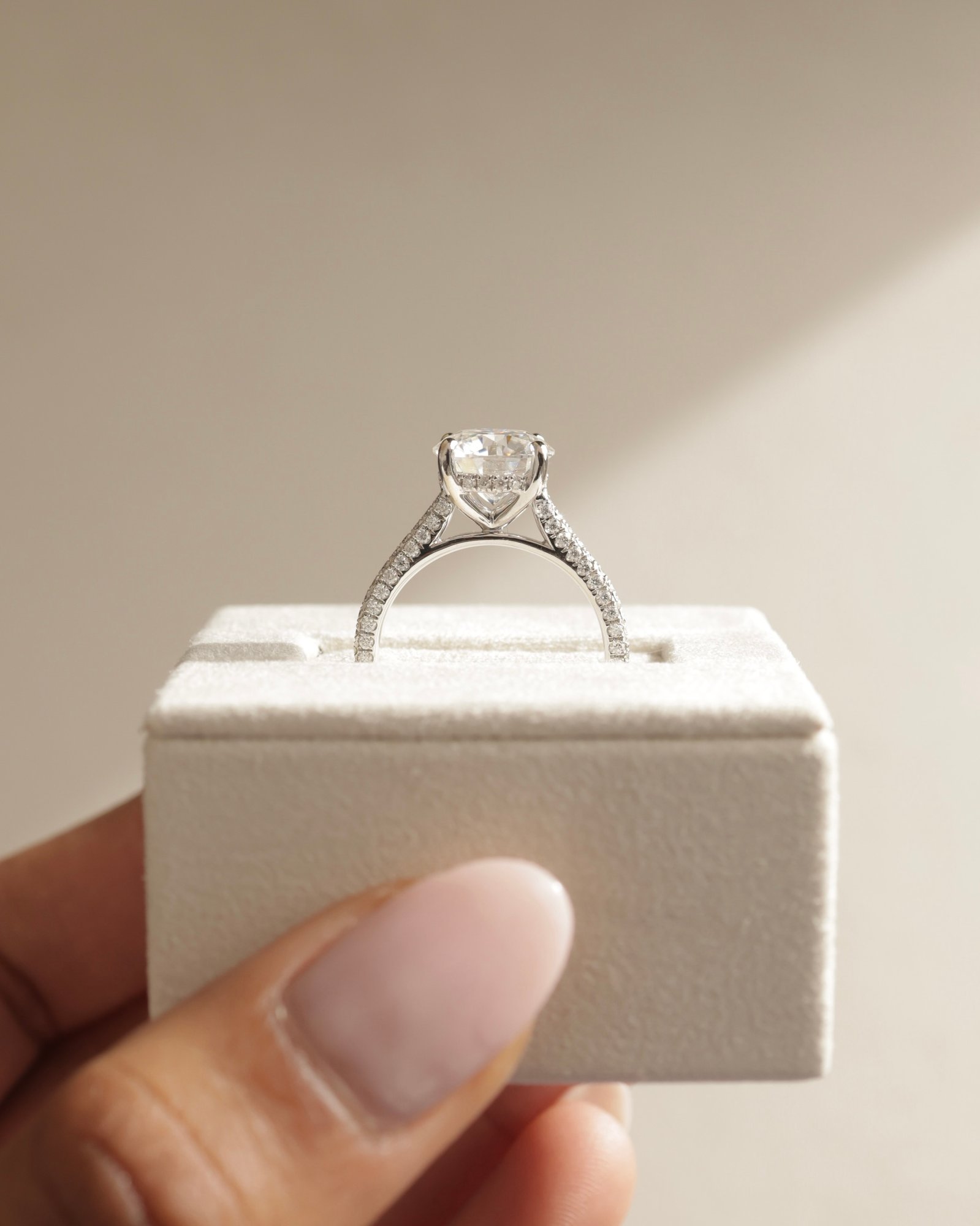 18k White Gold | 9mm Round Moissanite | Moissanite side stones