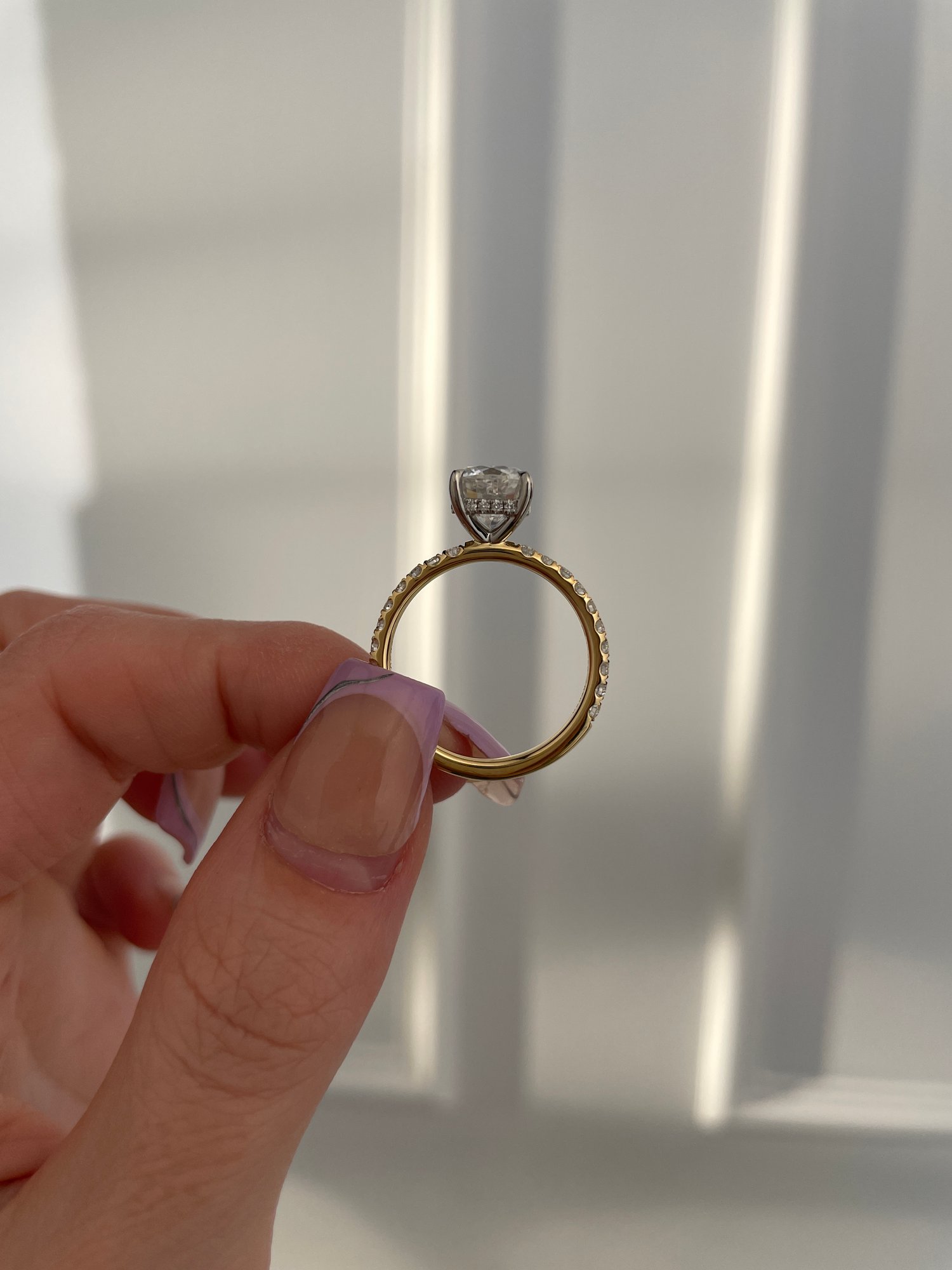 18k Yellow Gold / Platinum | 7mm Cushion Moissanite | Lab Diamond side stones