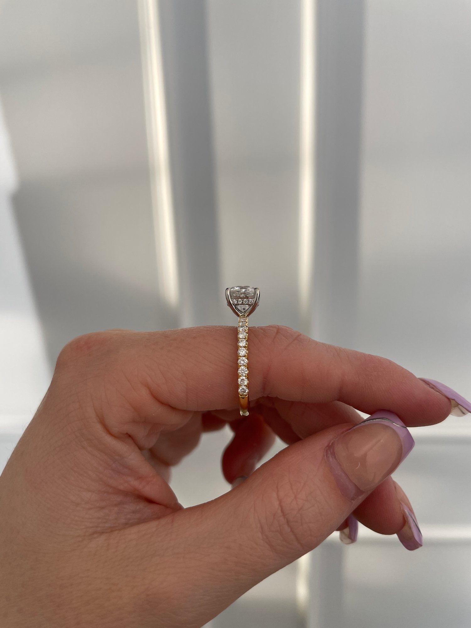 18k Yellow Gold / Platinum | 7mm Cushion Moissanite | Lab Diamond side stones