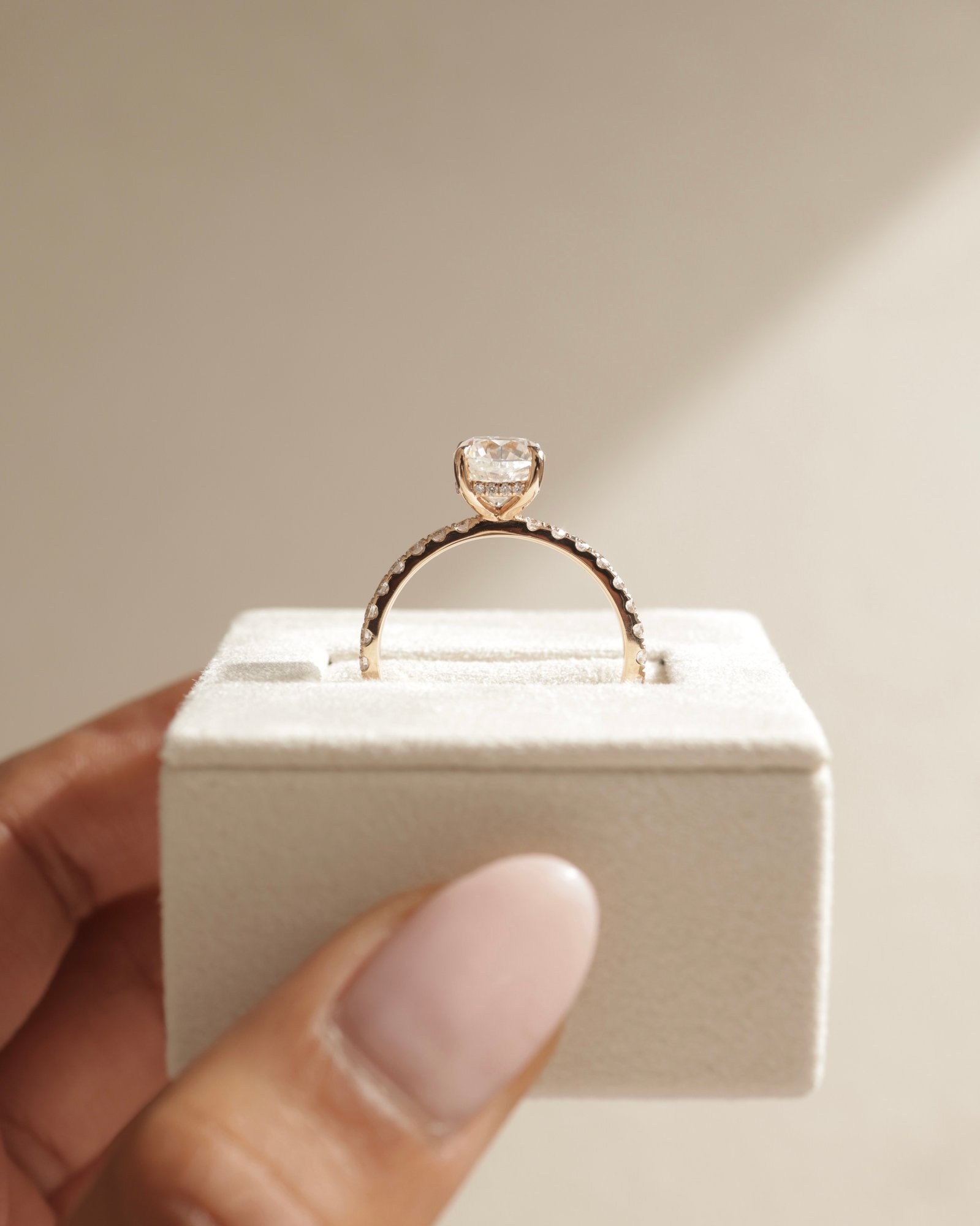 18k Rose Gold | 7mm Cushion Moissanite | Moissanite side stones