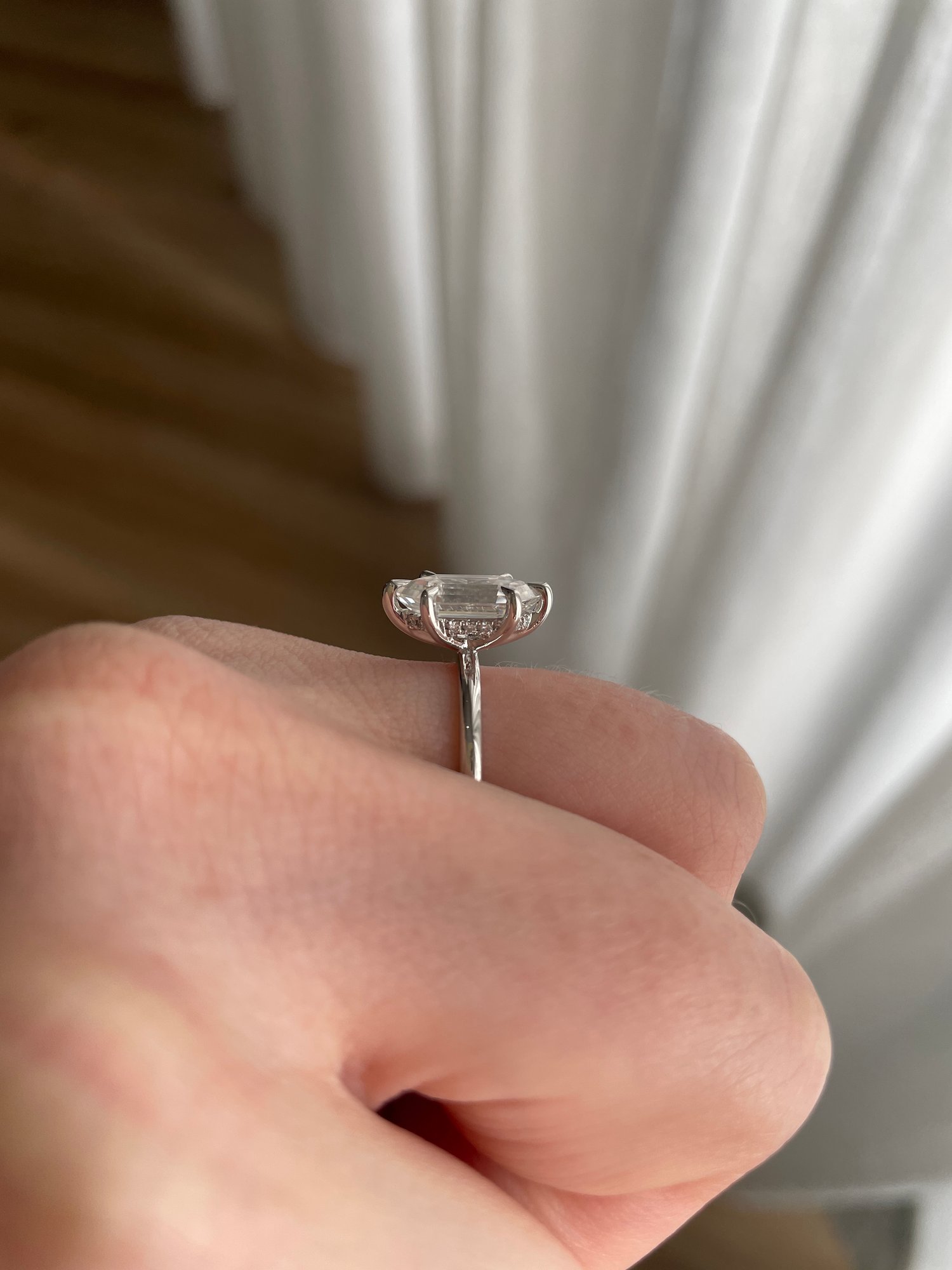 Platinum | 12x6mm Elongated Hexagon Moissanite | Lab Diamond side stones