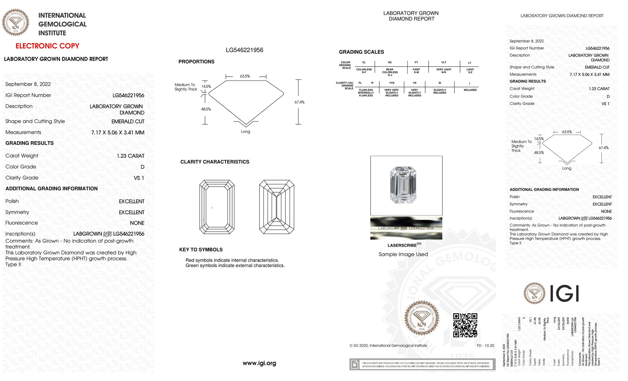 Platinum | 1.23ct - D - VS1 Emerald Lab Diamond | Lab Diamond side stones