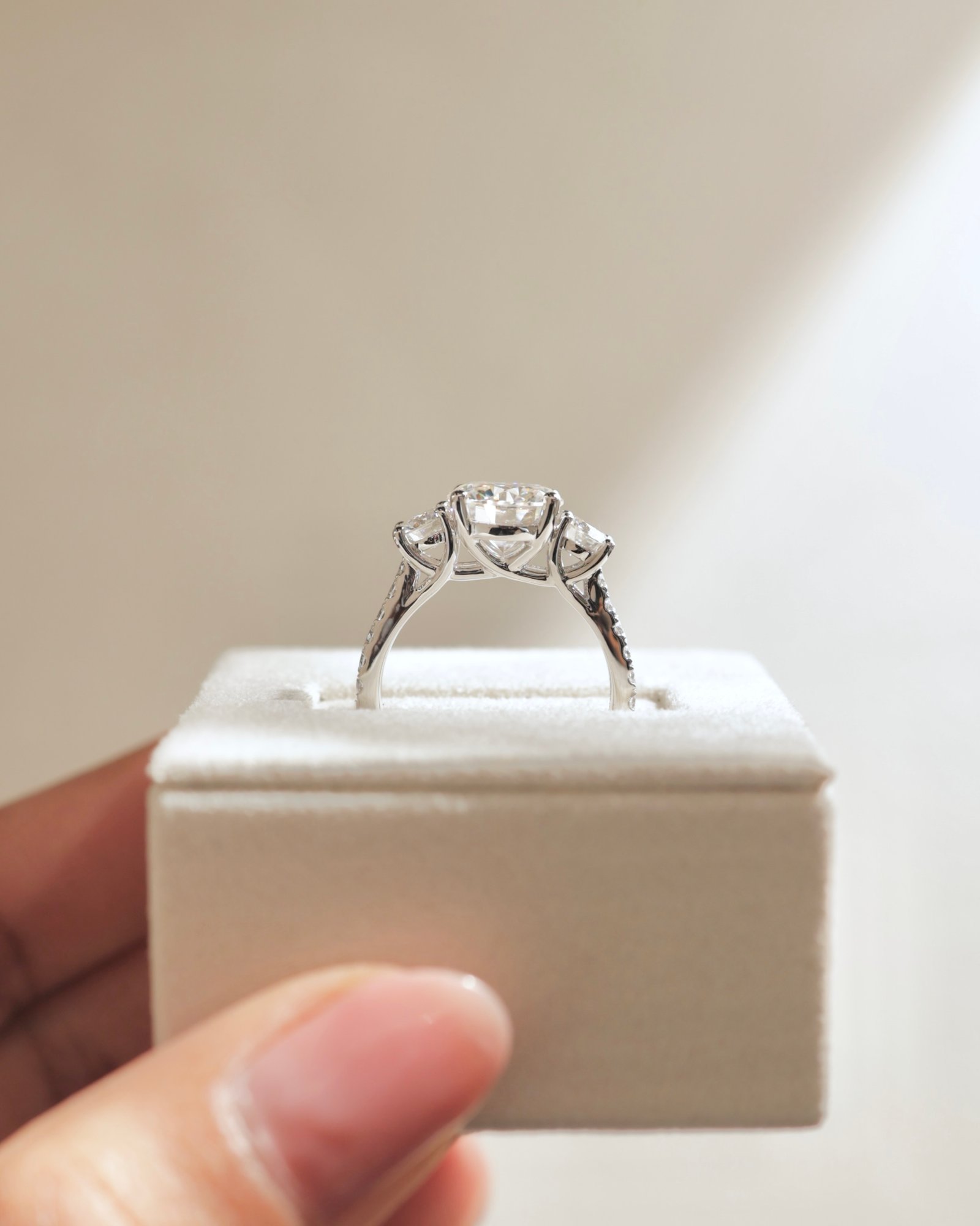 Platinum | 8.5mm Round Moissanite | Moissanite side stones