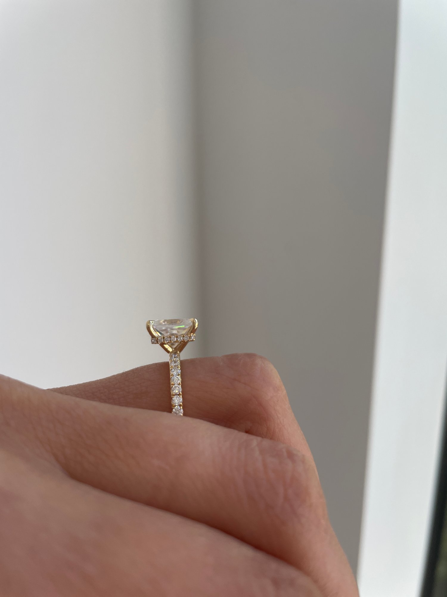 18k Yellow Gold | 9x7mm Radiant Moissanite | Lab Diamond side stones