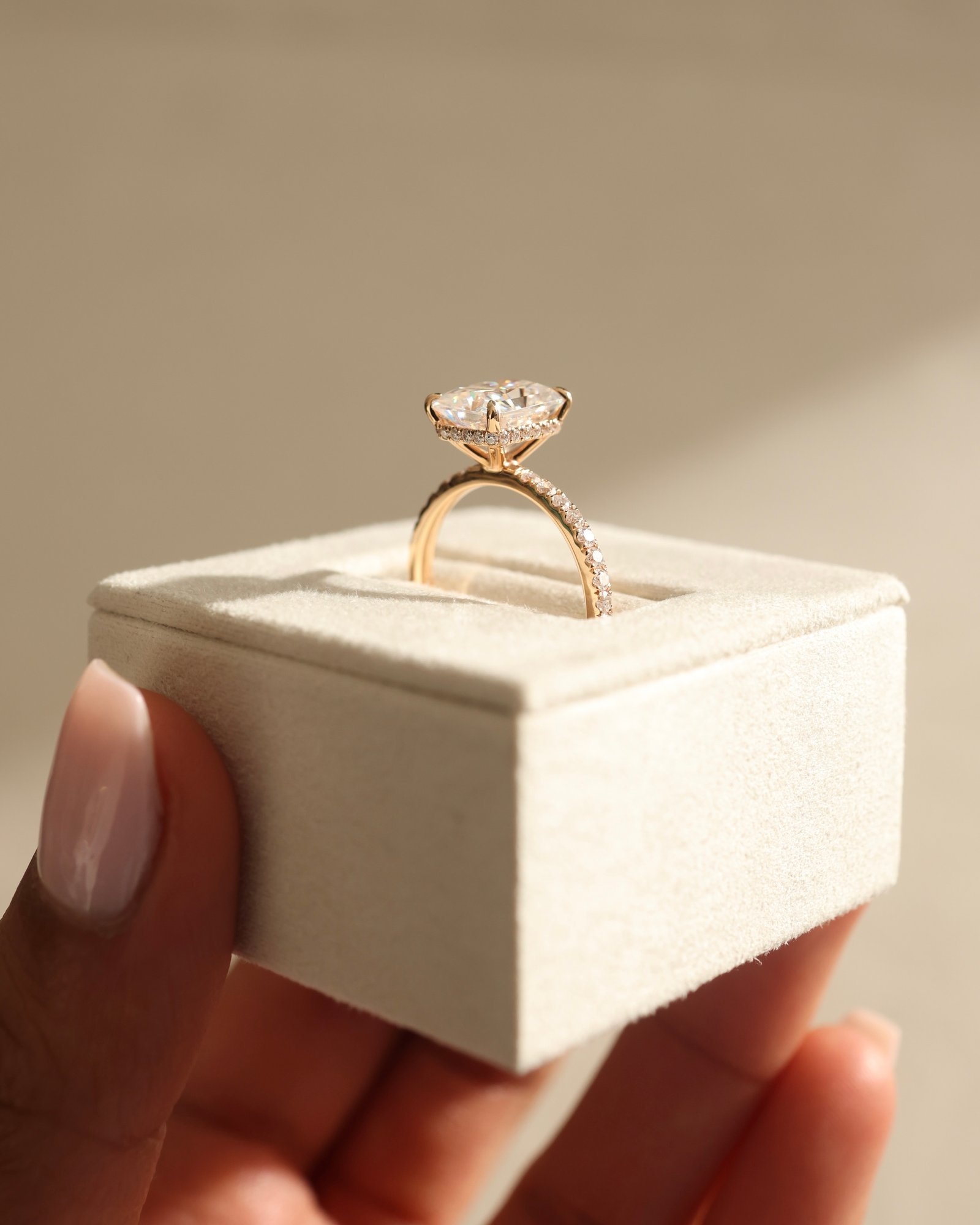 18k Rose Gold | 9x7mm Radiant Moissanite | Moissanite side stones