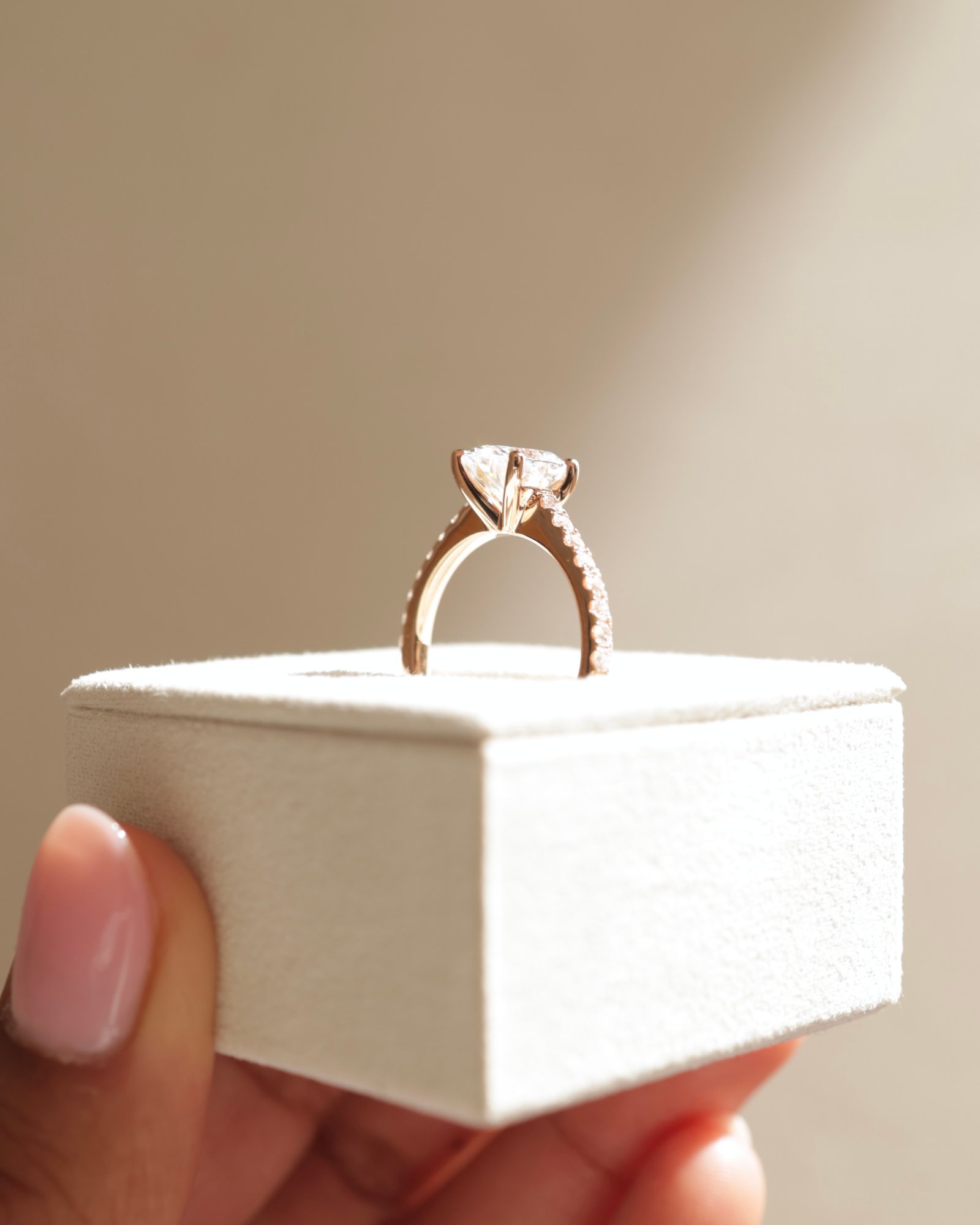 18k Rose Gold | 9x6.5mm Oval Moissanite | Lab Diamond side stones