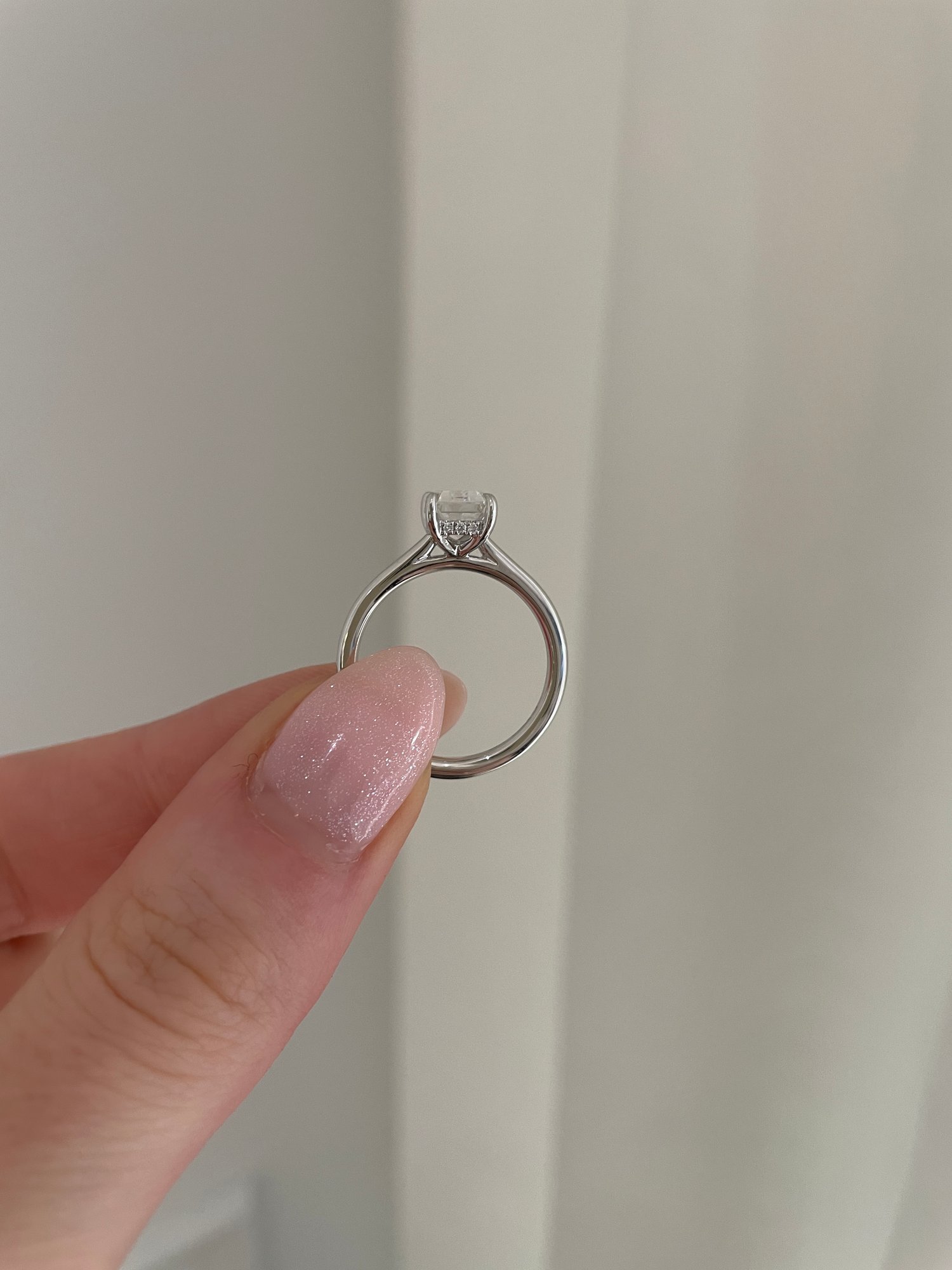 Platinum | 7.5x5.5mm Emerald Moissanite | Lab Diamond side stones