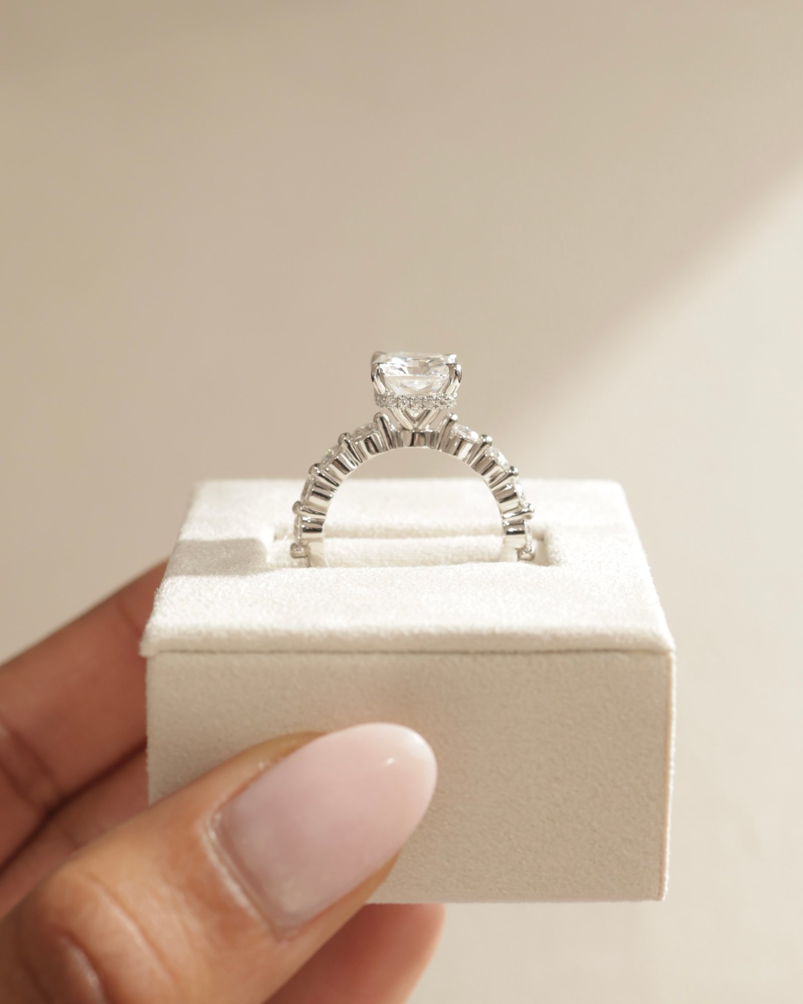 Platinum | 10x8mm Radiant Moissanite | Moissanite side stones